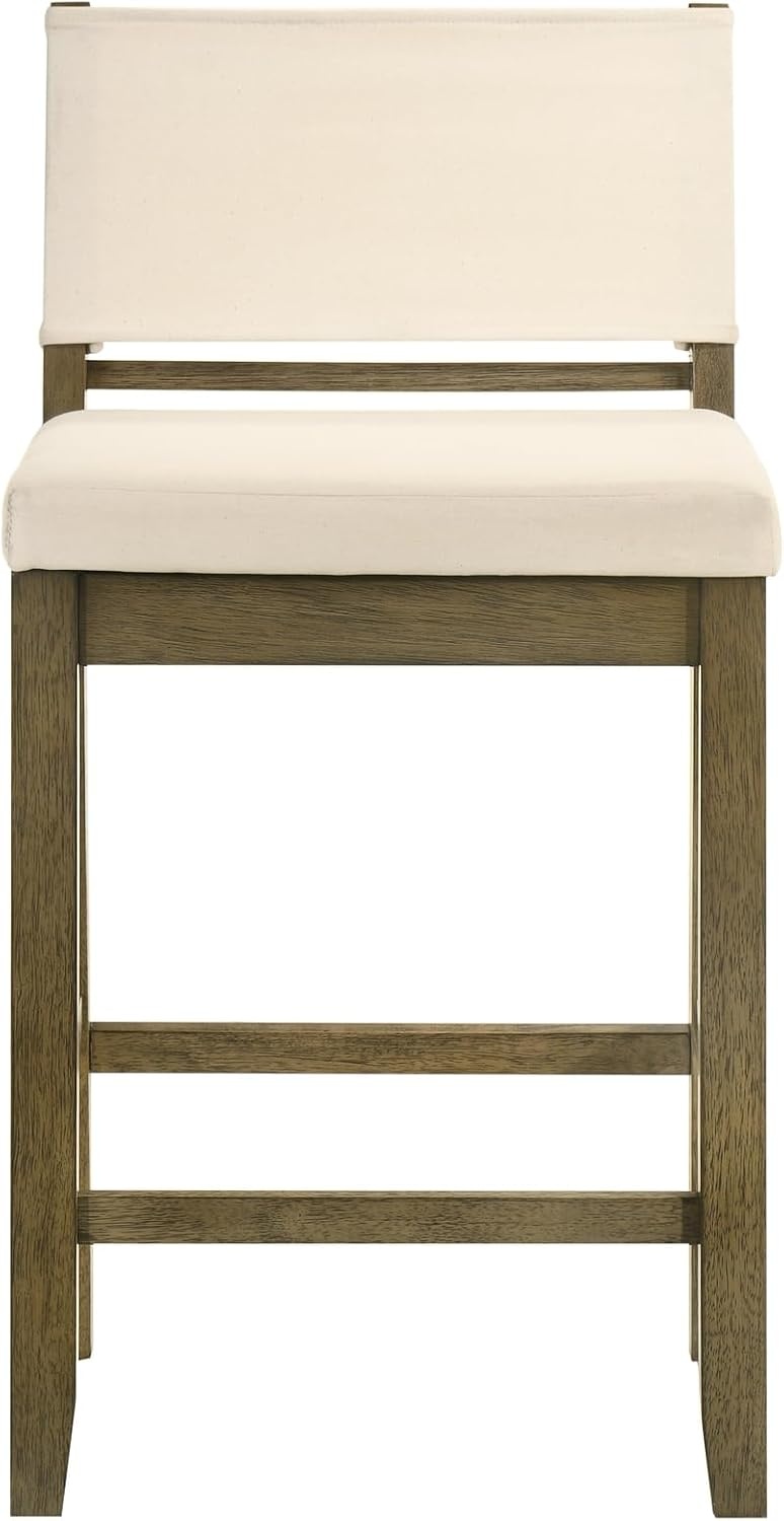 image:imageYaneli Contemporary Natural Wood Bar Height Kitchen Bar Stool in Amber Glow Finish with White Fabric Upholstered Seat Set of 4WhitePutty Brown
