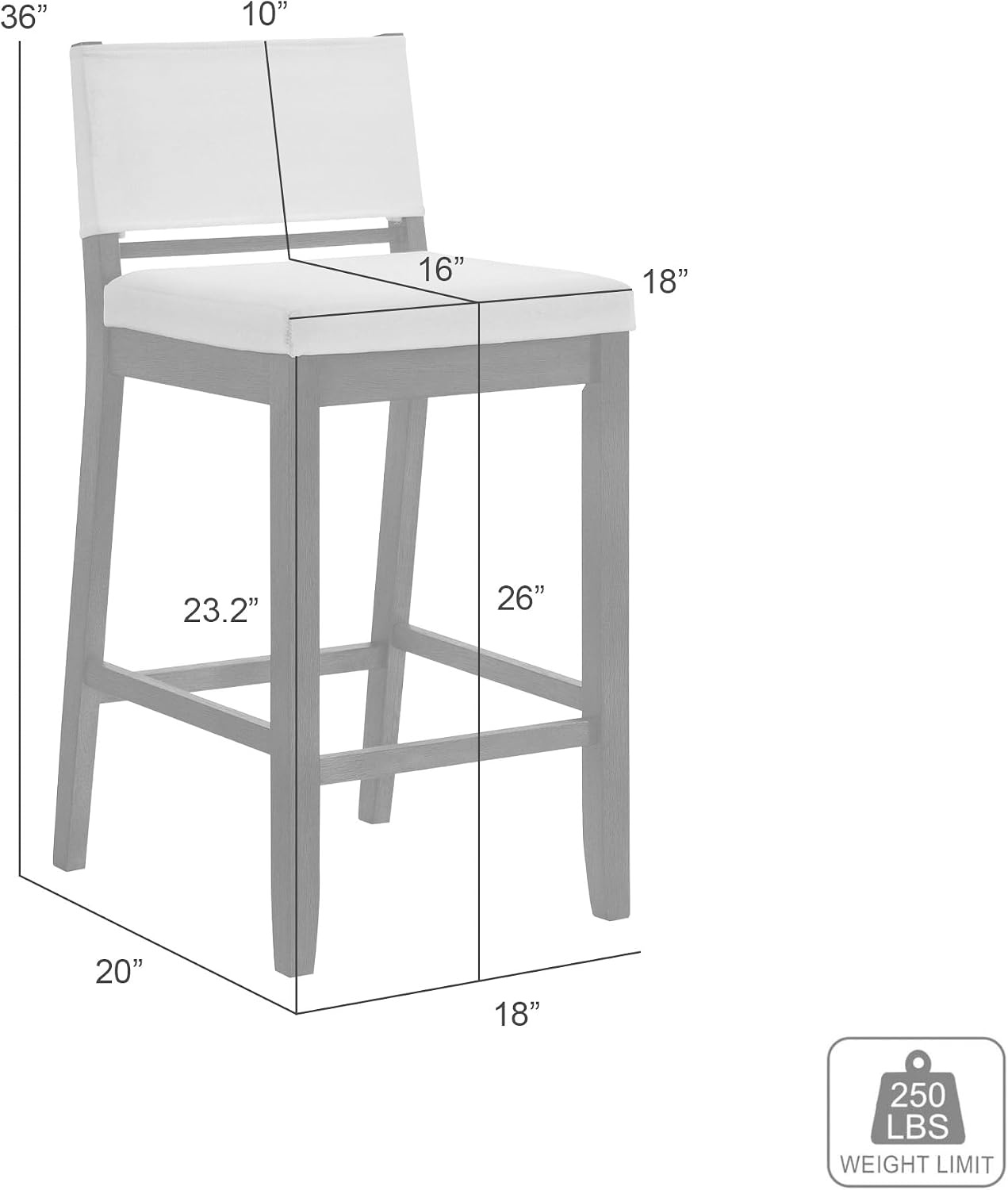 image:imageYaneli Contemporary Natural Wood Bar Height Kitchen Bar Stool in Amber Glow Finish with White Fabric Upholstered Seat Set of 4WhitePutty Brown
