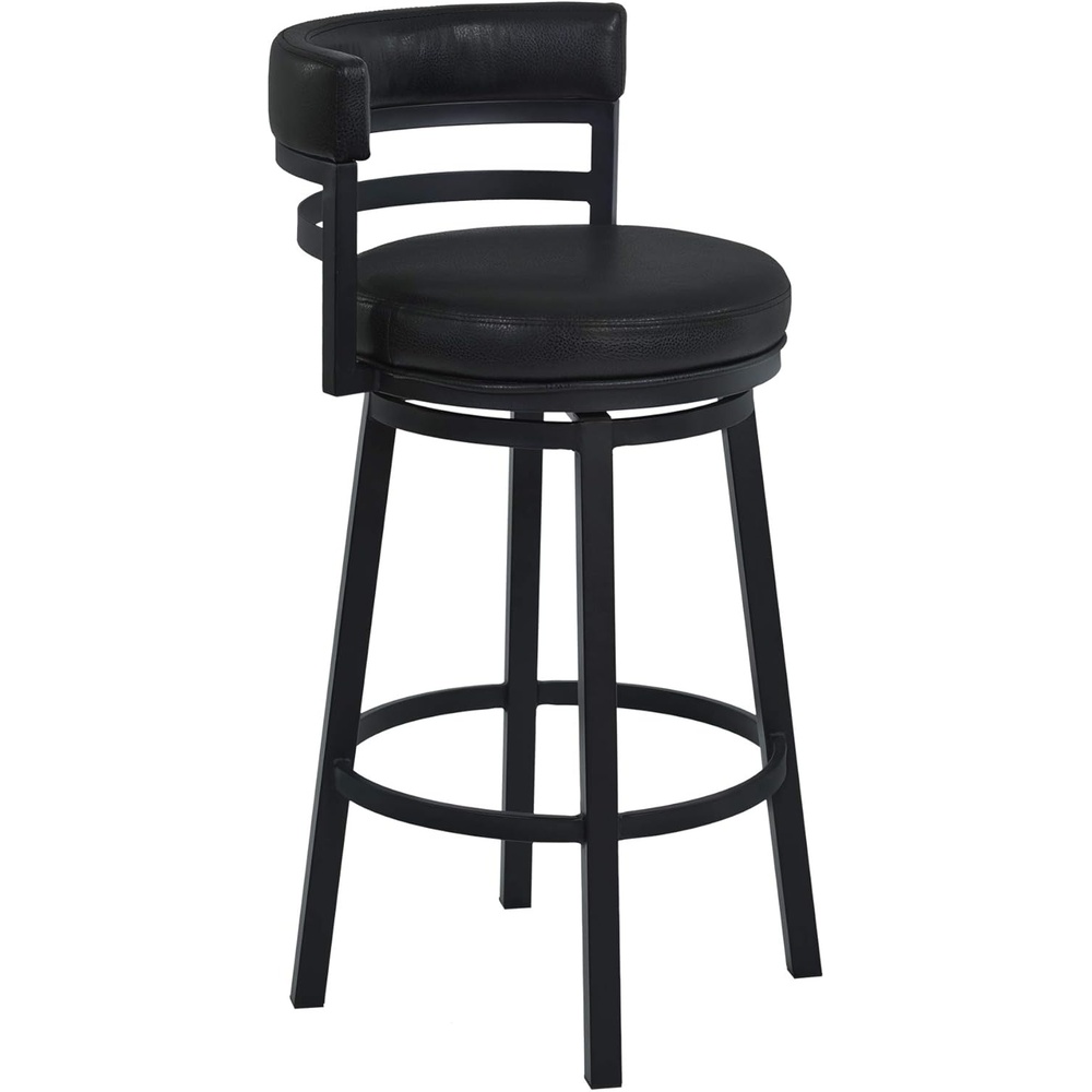 image:imageArmen Living Madrid 30 Bar Height Swivel Barstool in Ford Black Faux Leather and Black Metal Finish