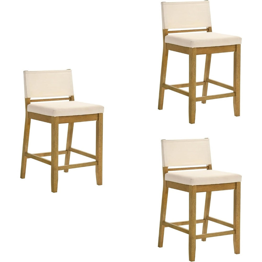 image:imageYaneli Contemporary Natural Wood Bar Height Kitchen Bar Stool in Amber Glow Finish with White Fabric Upholstered Seat Set of 4WhiteAmber Glow