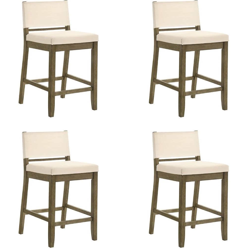 image:imageYaneli Contemporary Natural Wood Bar Height Kitchen Bar Stool in Amber Glow Finish with White Fabric Upholstered Seat Set of 4WhitePutty Brown