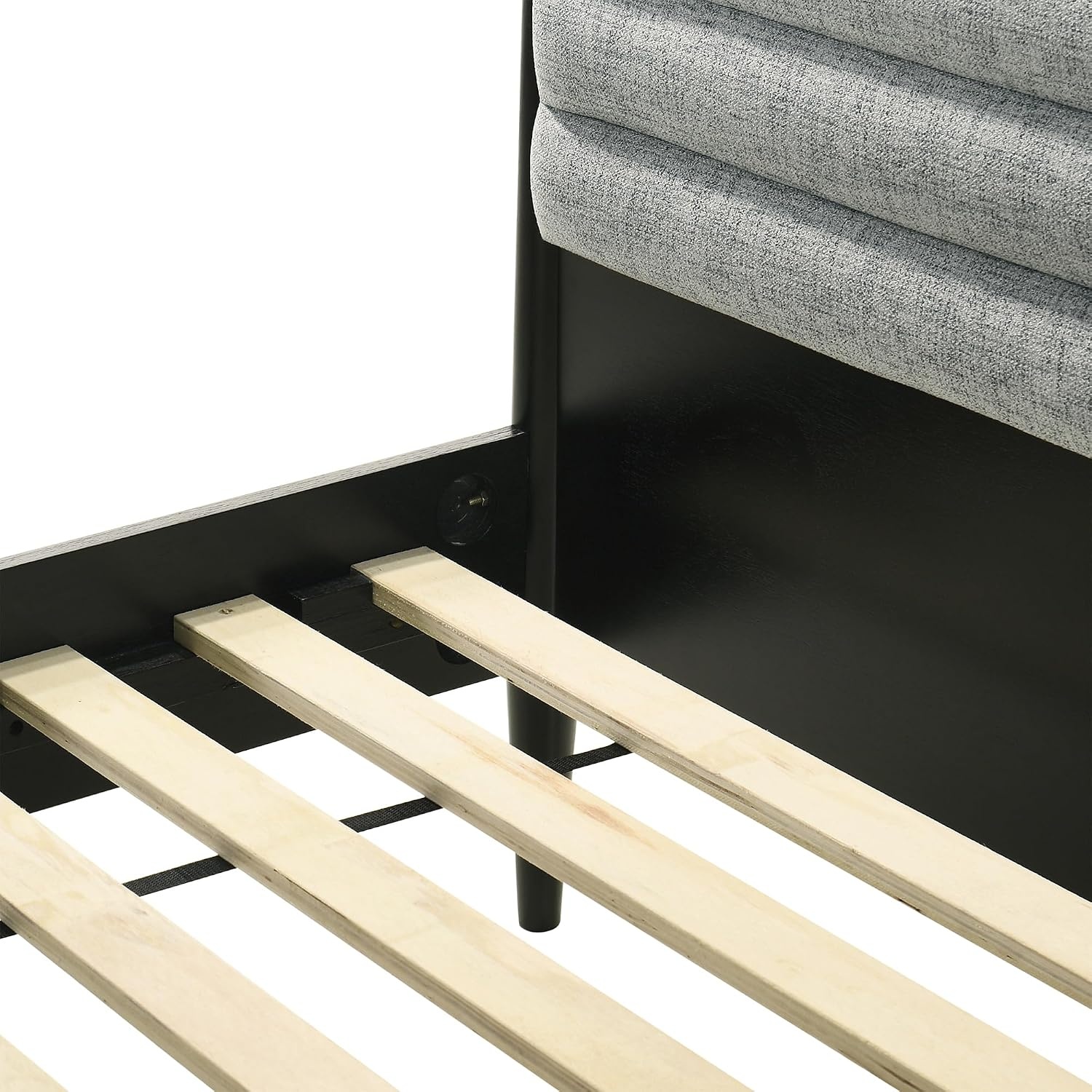 image:imageArmen Living Artemio Mid Century Modern King Platform Wood Bed Frame with Upholstered Fabric Headboard in Walnut FinishBlack