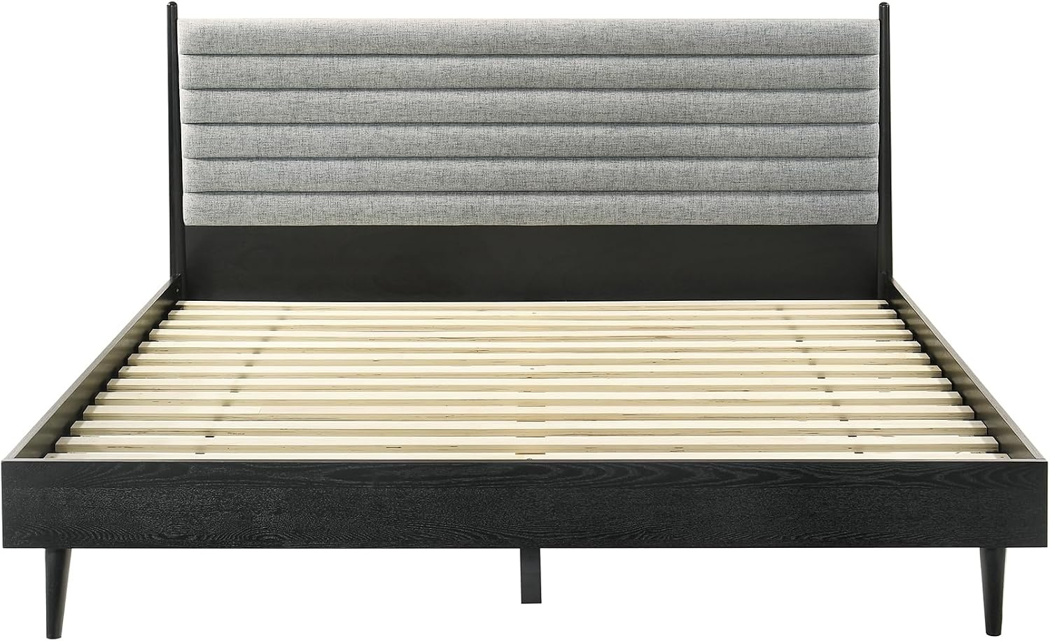 image:imageArmen Living Artemio Mid Century Modern King Platform Wood Bed Frame with Upholstered Fabric Headboard in Walnut FinishBlack