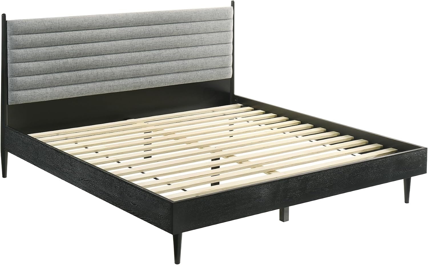 image:imageArmen Living Artemio Mid Century Modern King Platform Wood Bed Frame with Upholstered Fabric Headboard in Walnut FinishBlack