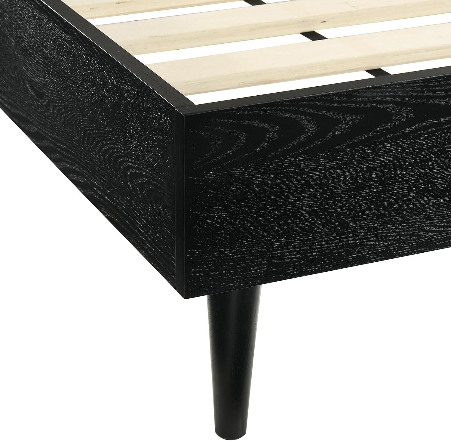 image:imageArmen Living Artemio Mid Century Modern King Platform Wood Bed Frame with Upholstered Fabric Headboard in Walnut FinishBlack