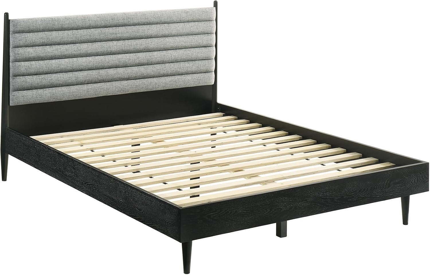 image:imageArmen Living Artemio Mid Century Modern King Platform Wood Bed Frame with Upholstered Fabric Headboard in Walnut FinishBlack