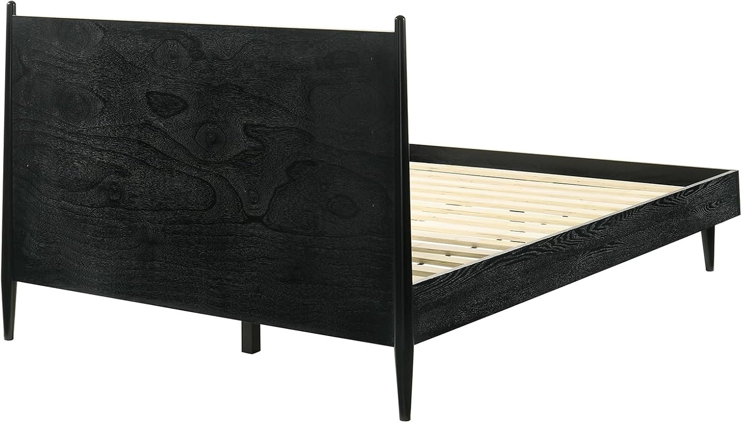 image:imageArmen Living Artemio Mid Century Modern King Platform Wood Bed Frame with Upholstered Fabric Headboard in Walnut FinishBlack