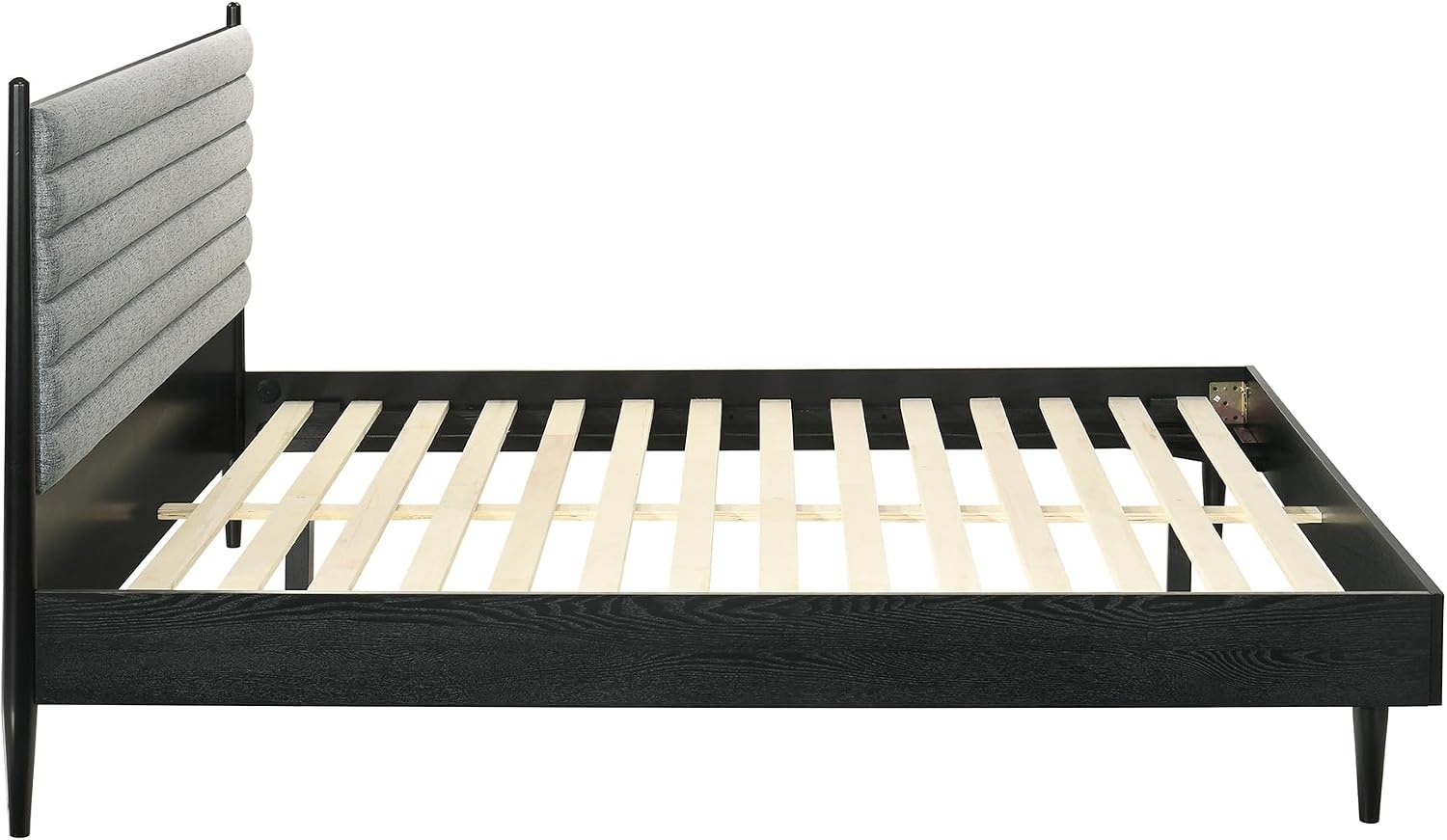 image:imageArmen Living Artemio Mid Century Modern King Platform Wood Bed Frame with Upholstered Fabric Headboard in Walnut FinishBlack