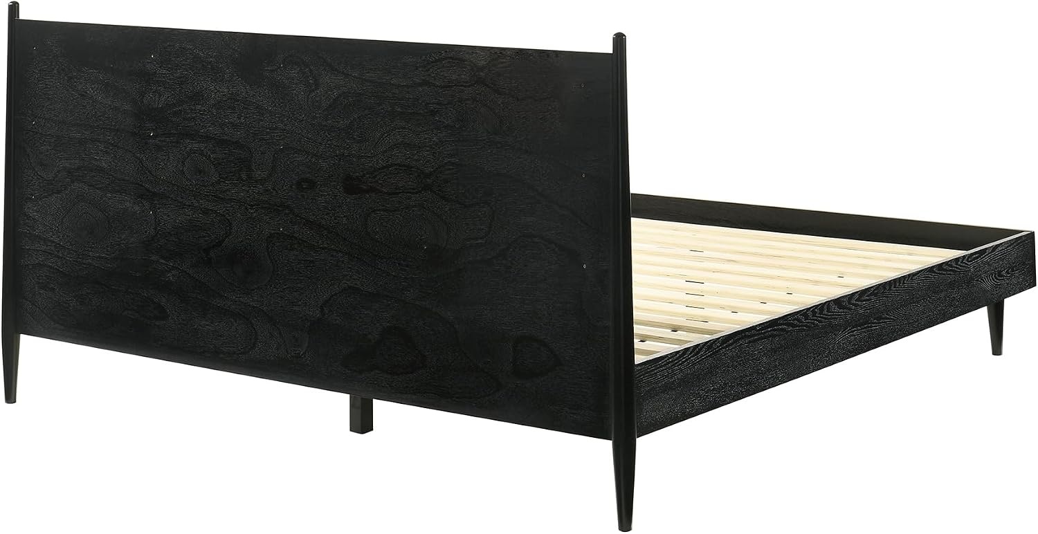 image:imageArmen Living Artemio Mid Century Modern King Platform Wood Bed Frame with Upholstered Fabric Headboard in Walnut FinishBlack