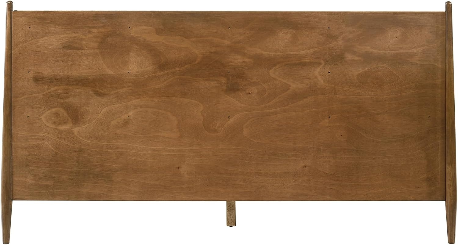 image:imageArmen Living Artemio Mid Century Modern King Platform Wood Bed Frame with Upholstered Fabric Headboard in Walnut FinishWalnut