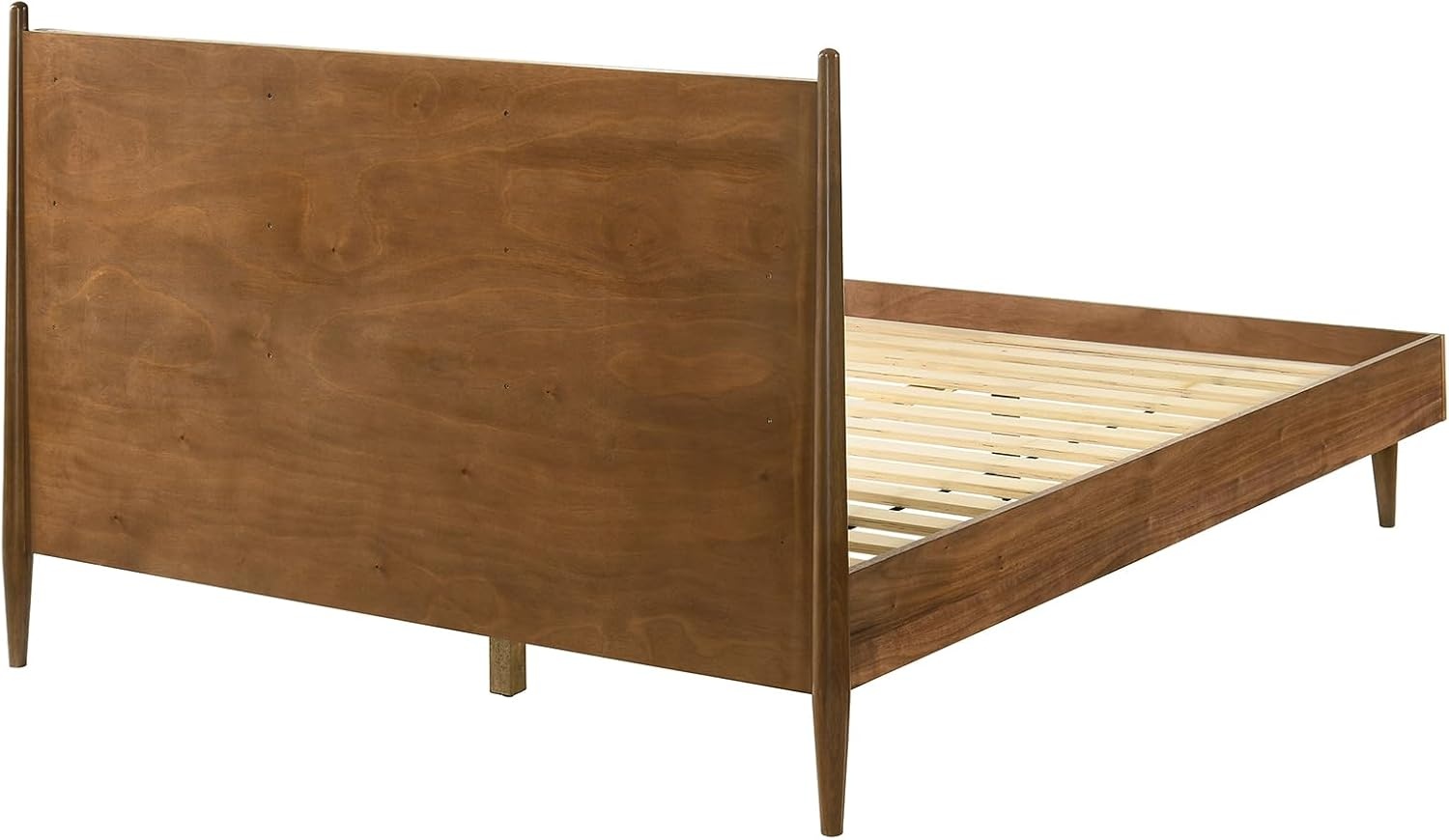 image:imageArmen Living Artemio Mid Century Modern King Platform Wood Bed Frame with Upholstered Fabric Headboard in Walnut FinishWalnut