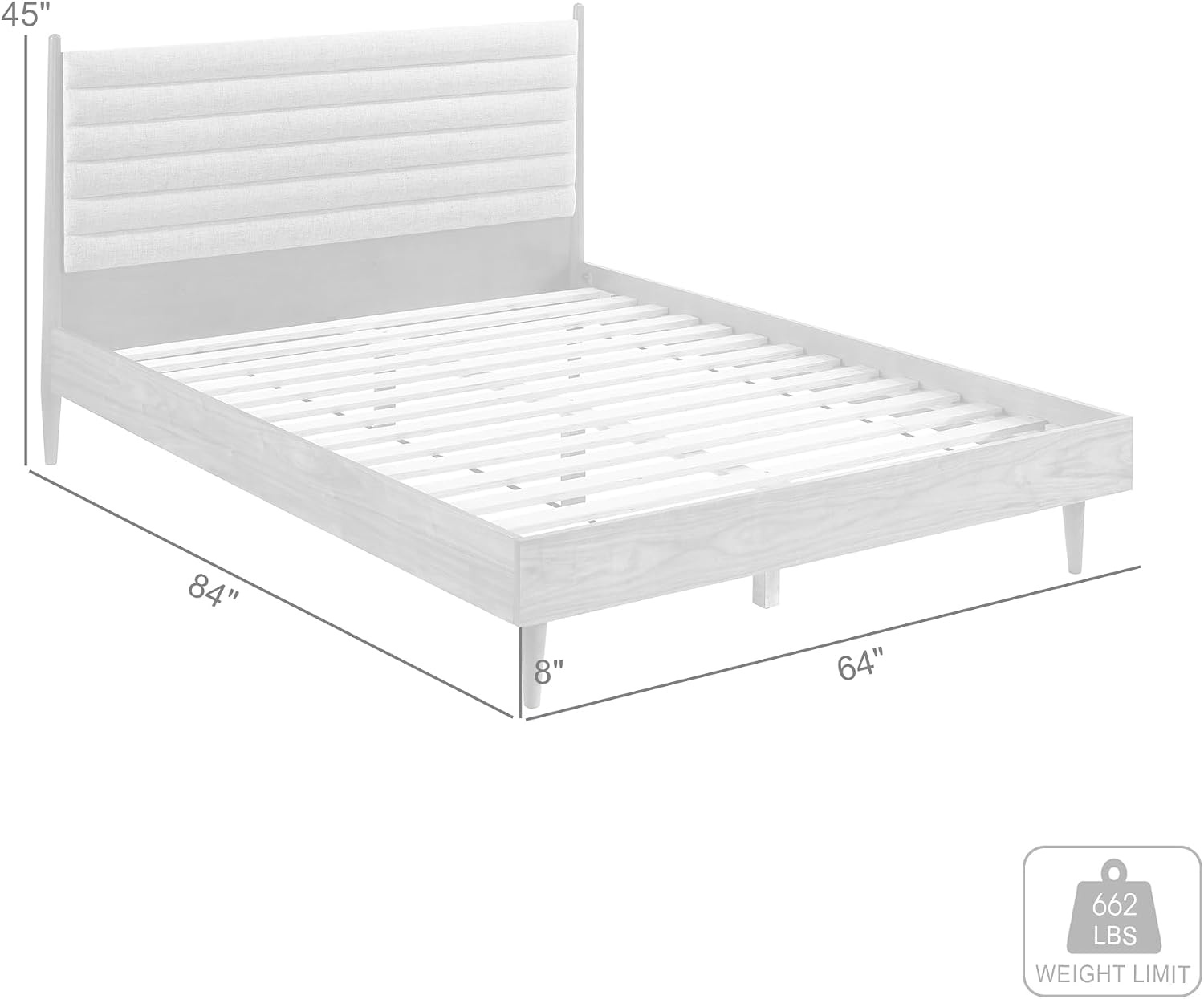 image:imageArmen Living Artemio Mid Century Modern King Platform Wood Bed Frame with Upholstered Fabric Headboard in Walnut FinishWalnut
