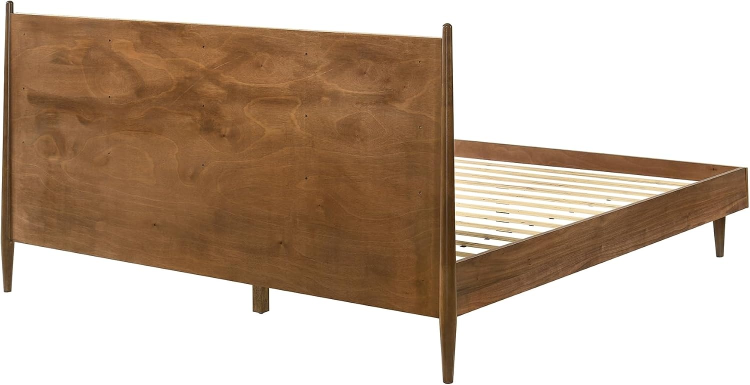 image:imageArmen Living Artemio Mid Century Modern King Platform Wood Bed Frame with Upholstered Fabric Headboard in Walnut FinishWalnut