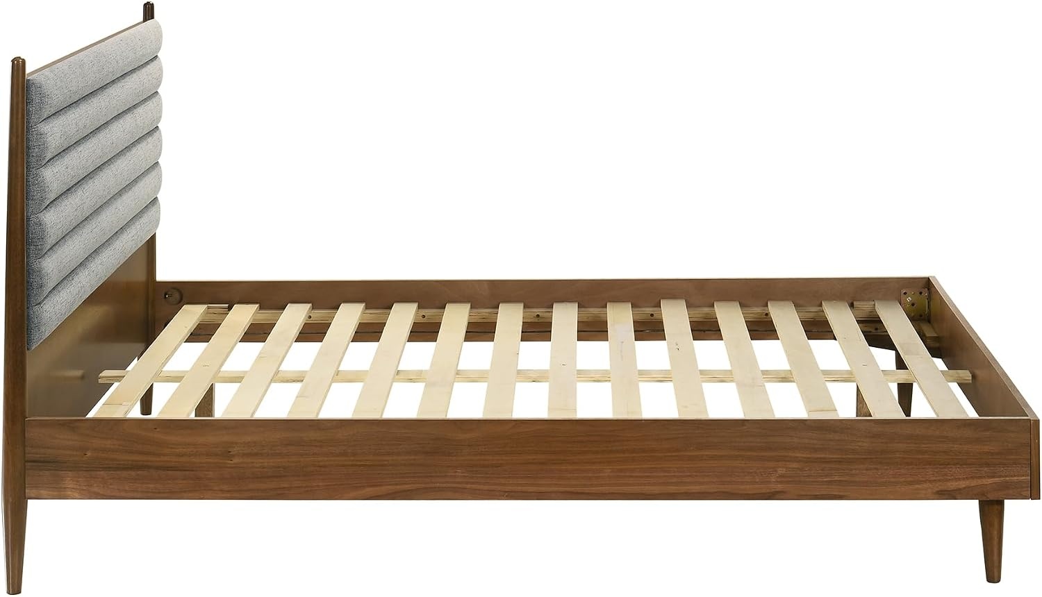 image:imageArmen Living Artemio Mid Century Modern King Platform Wood Bed Frame with Upholstered Fabric Headboard in Walnut FinishWalnut