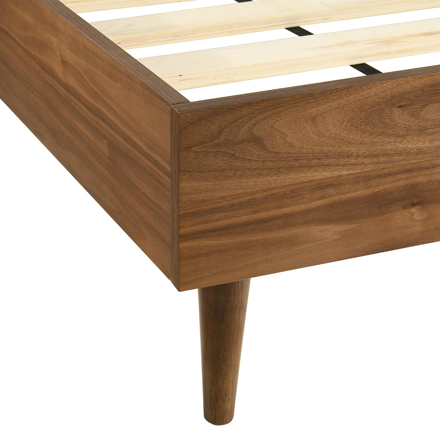 image:imageArmen Living Artemio Mid Century Modern King Platform Wood Bed Frame with Upholstered Fabric Headboard in Walnut FinishWalnut
