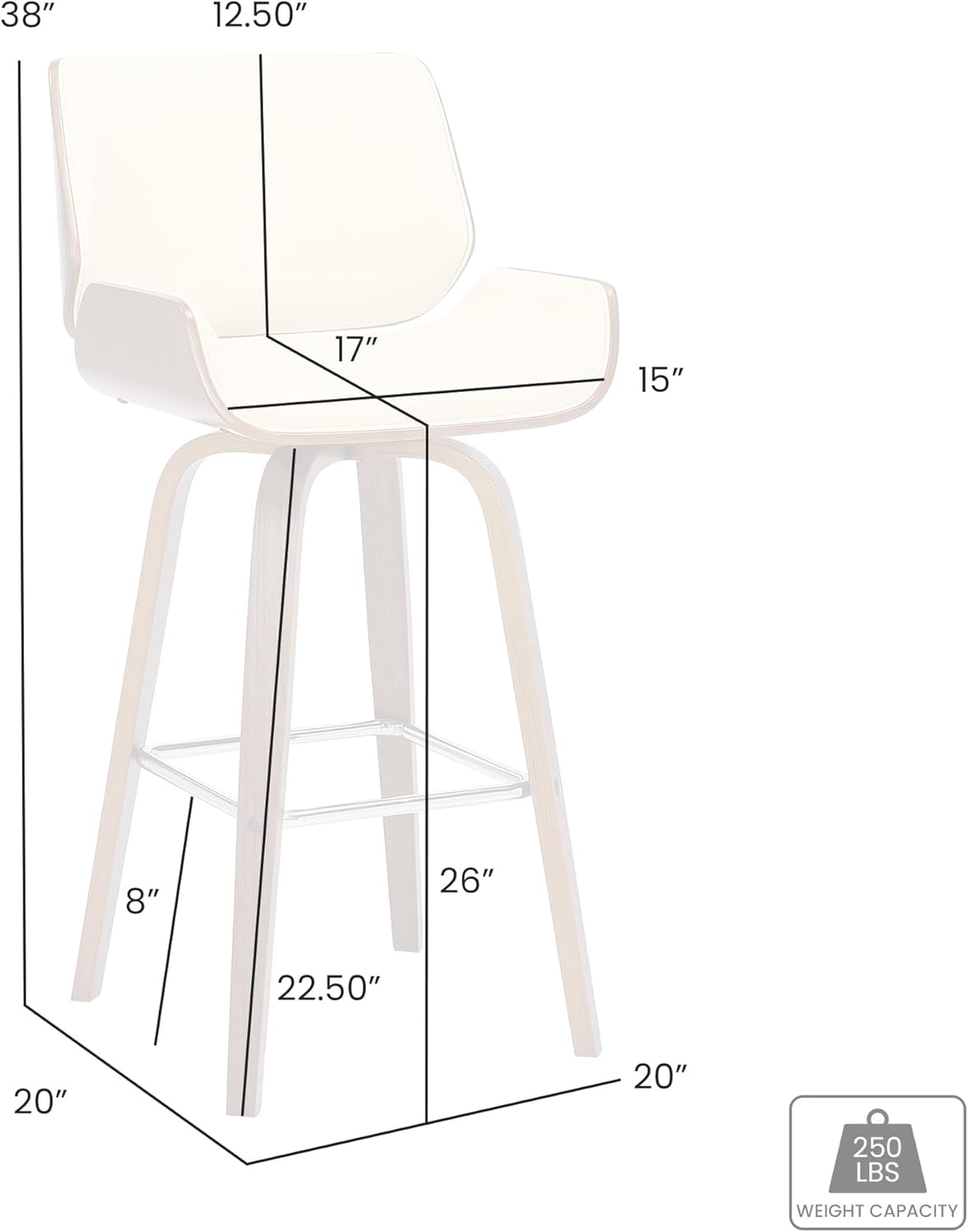 image:imageArmen Living Tyler 26 Counter Height Swivel Cream Faux Leather and Walnut Wood Bar Stool Set of 3CreamWalnut