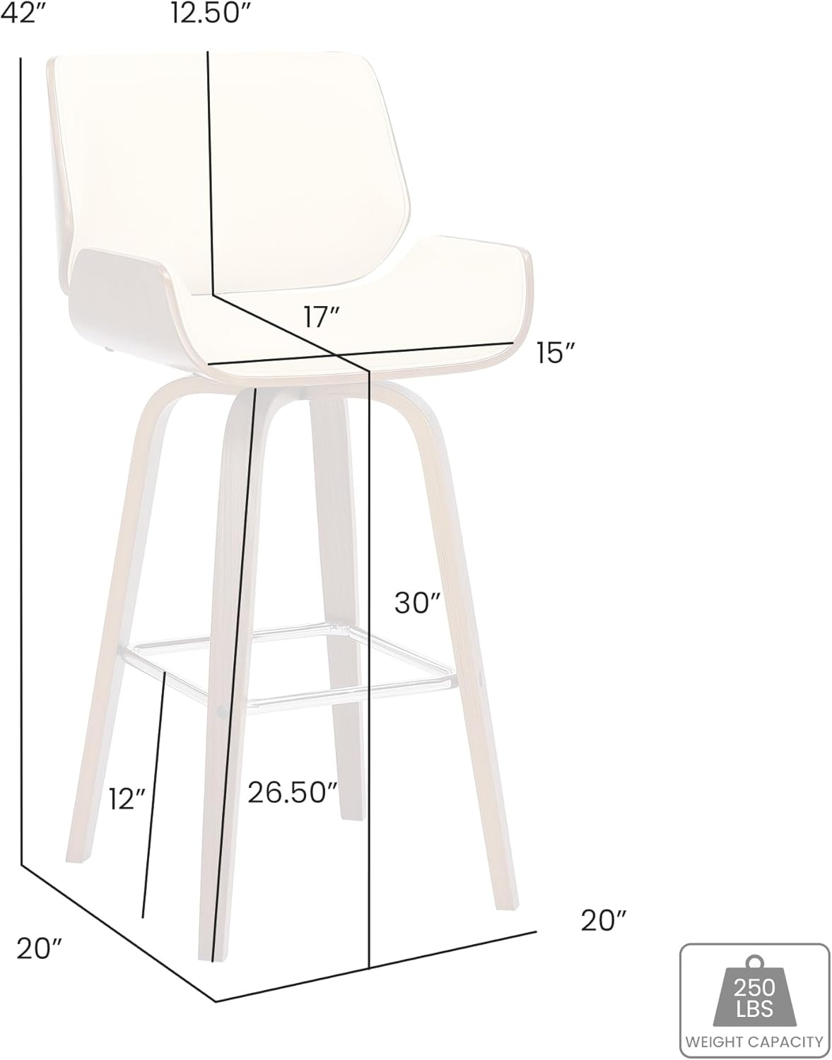 image:imageArmen Living Tyler 26 Counter Height Swivel Cream Faux Leather and Walnut Wood Bar Stool Set of 3CreamWalnut
