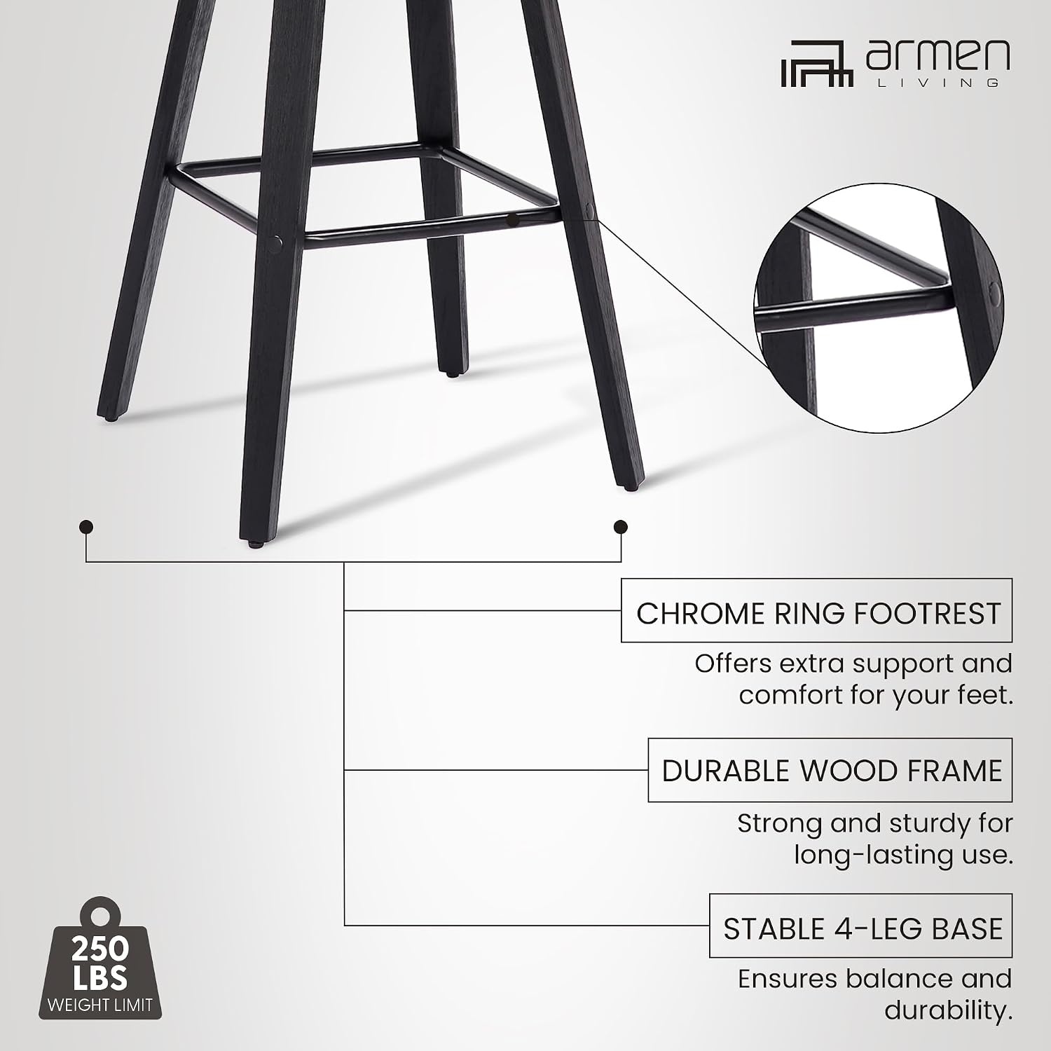 image:imageArmen Living Tyler 26 Counter Height Swivel Cream Faux Leather and Walnut Wood Bar Stool Set of 3GrayBlack