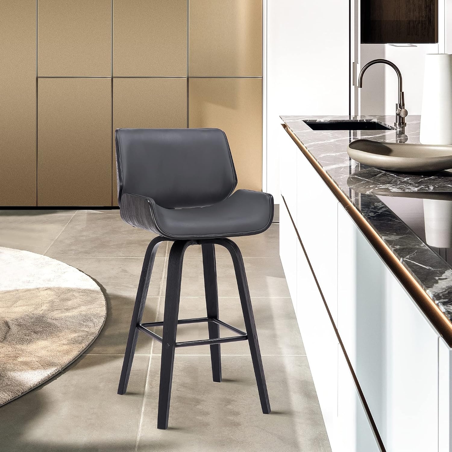 image:imageArmen Living Tyler 26 Counter Height Swivel Cream Faux Leather and Walnut Wood Bar Stool Set of 3GrayBlack