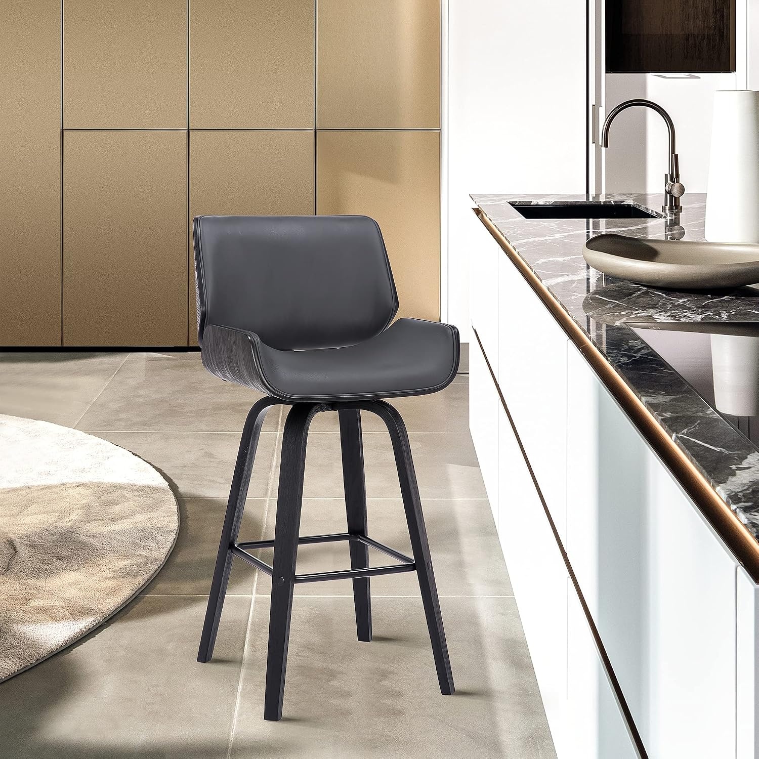image:imageArmen Living Tyler 26 Counter Height Swivel Cream Faux Leather and Walnut Wood Bar Stool Set of 3GrayBlack