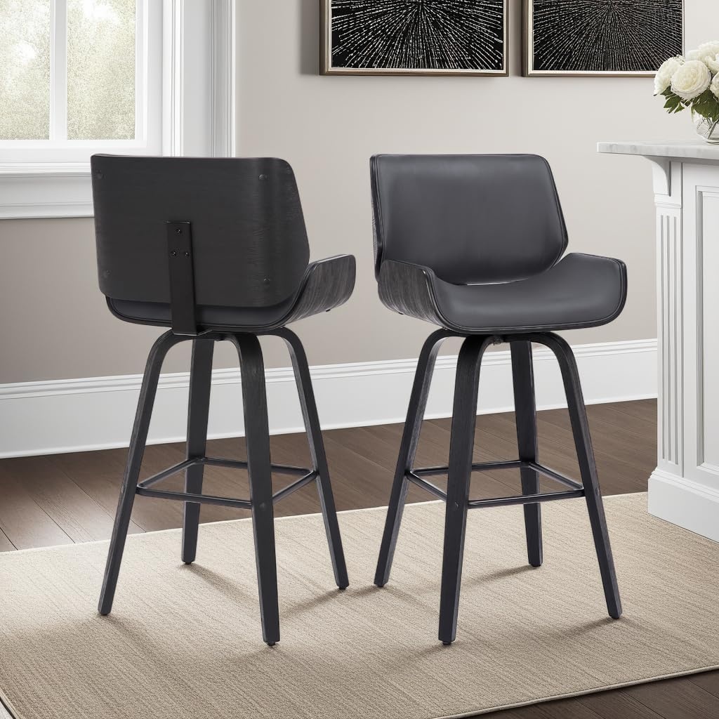 image:imageArmen Living Tyler 26 Counter Height Swivel Cream Faux Leather and Walnut Wood Bar Stool Set of 3GrayBlack