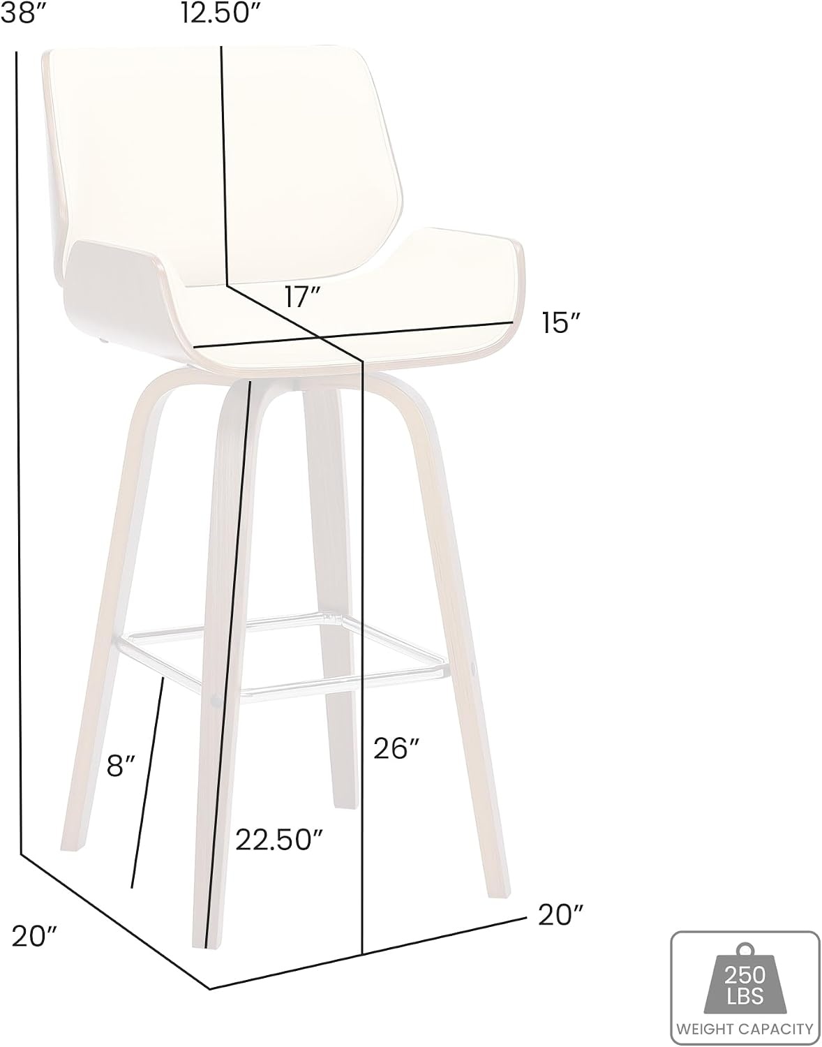 image:imageArmen Living Tyler 26 Counter Height Swivel Cream Faux Leather and Walnut Wood Bar Stool Set of 3GrayBlack