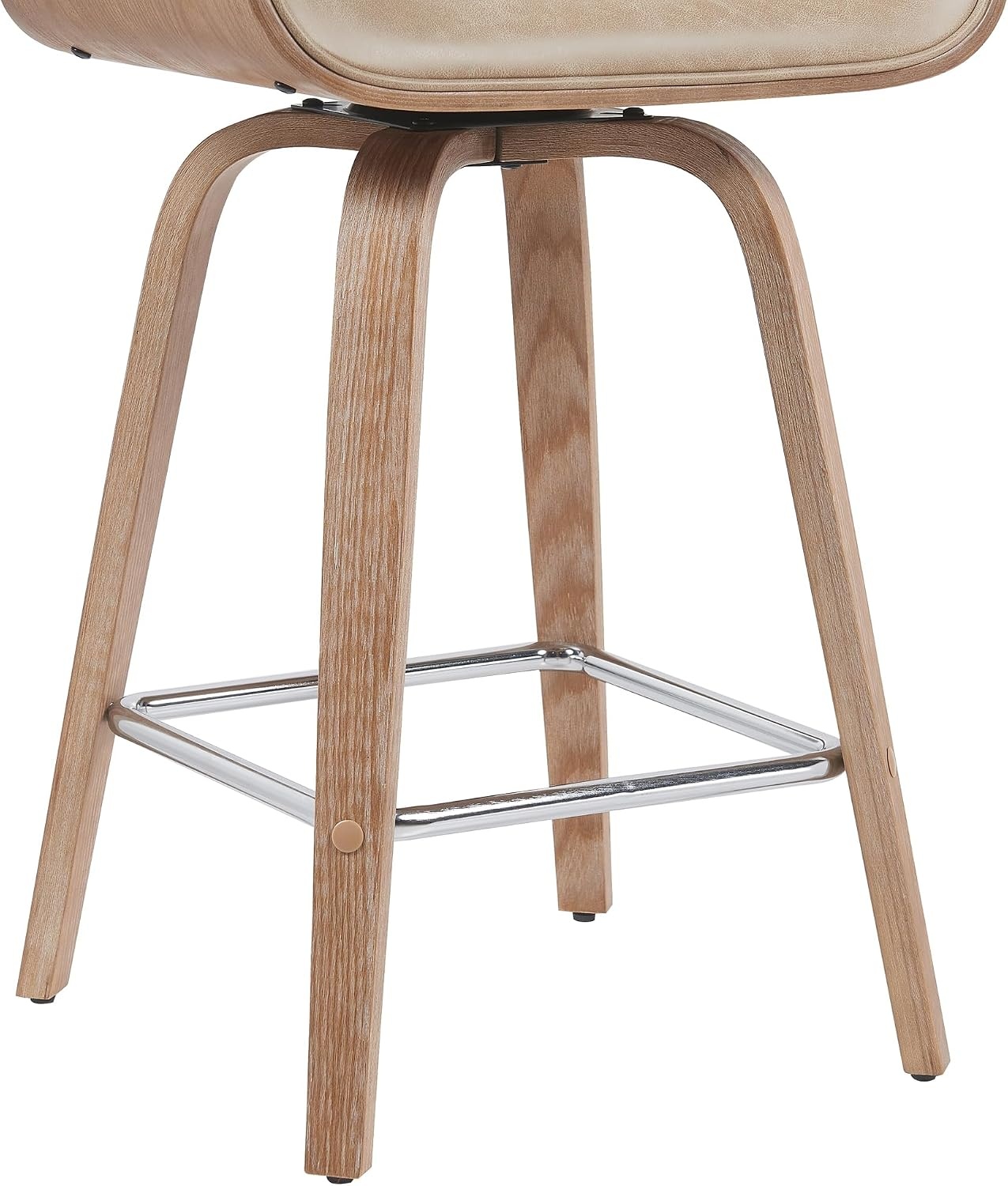 image:imageArmen Living Tyler 26 Counter Height Swivel Cream Faux Leather and Walnut Wood Bar Stool Set of 3Vintage BrownNatural
