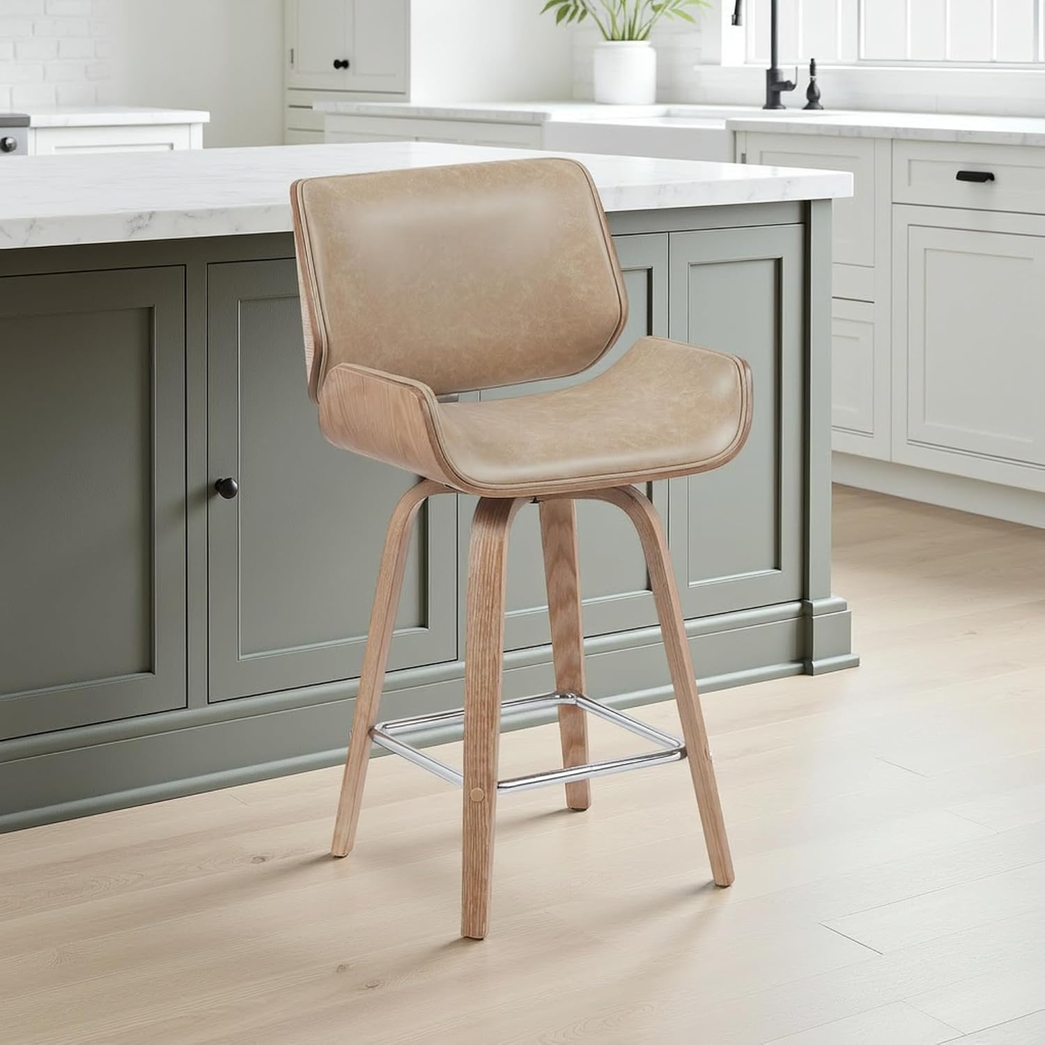 image:imageArmen Living Tyler 26 Counter Height Swivel Cream Faux Leather and Walnut Wood Bar Stool Set of 3Vintage BrownNatural