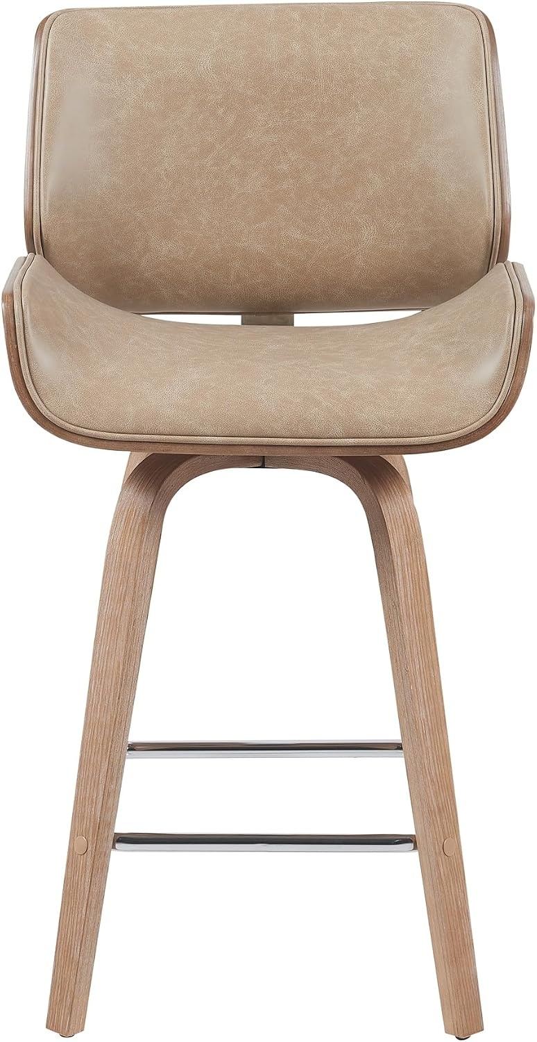 image:imageArmen Living Tyler 26 Counter Height Swivel Cream Faux Leather and Walnut Wood Bar Stool Set of 3Vintage BrownNatural