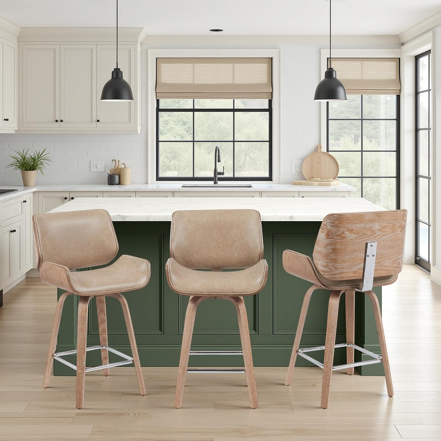 image:imageArmen Living Tyler 26 Counter Height Swivel Cream Faux Leather and Walnut Wood Bar Stool Set of 3Vintage BrownNatural