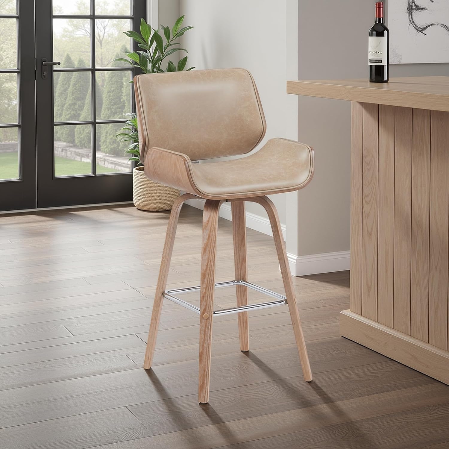 image:imageArmen Living Tyler 26 Counter Height Swivel Cream Faux Leather and Walnut Wood Bar Stool Set of 3Vintage BrownNatural