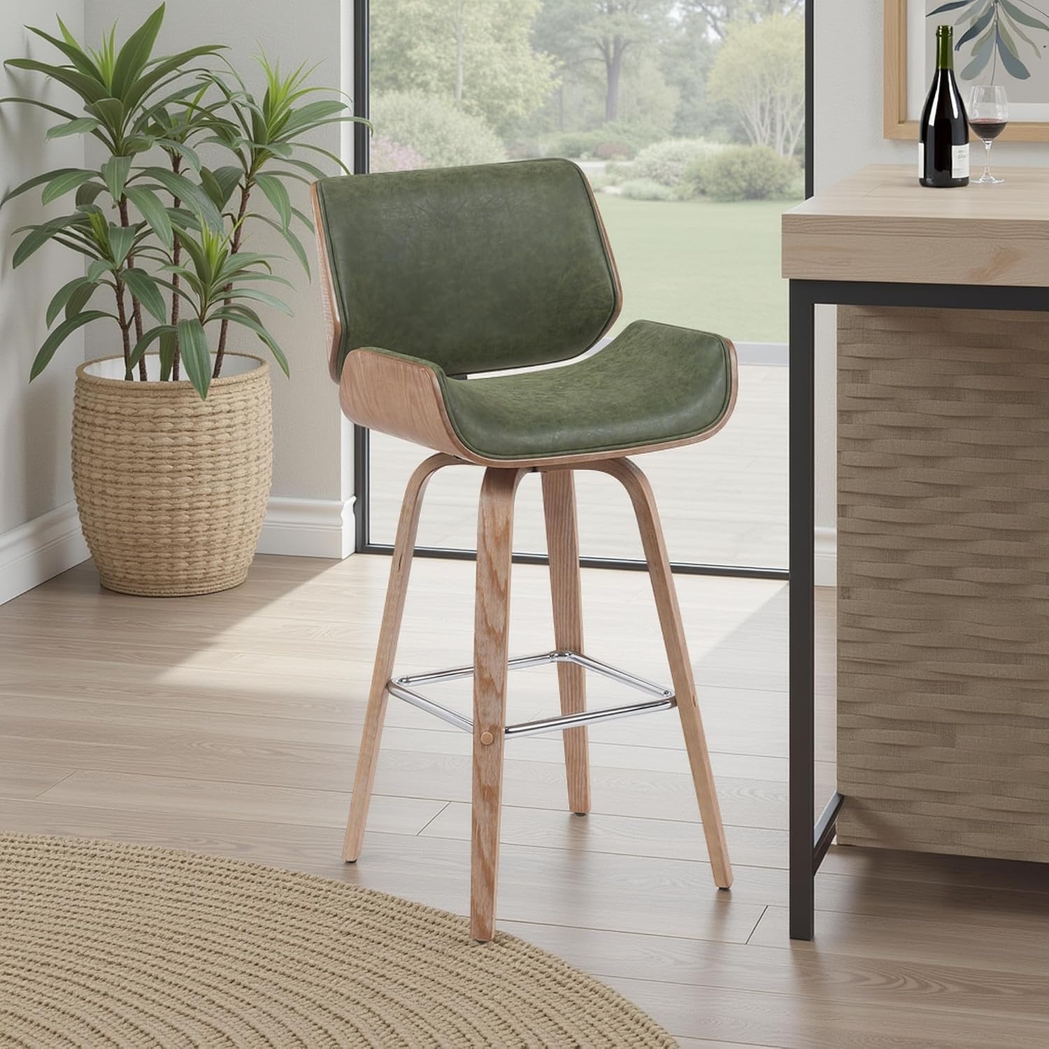 image:imageArmen Living Tyler 26 Counter Height Swivel Cream Faux Leather and Walnut Wood Bar Stool Set of 3Vintage GreenNatural