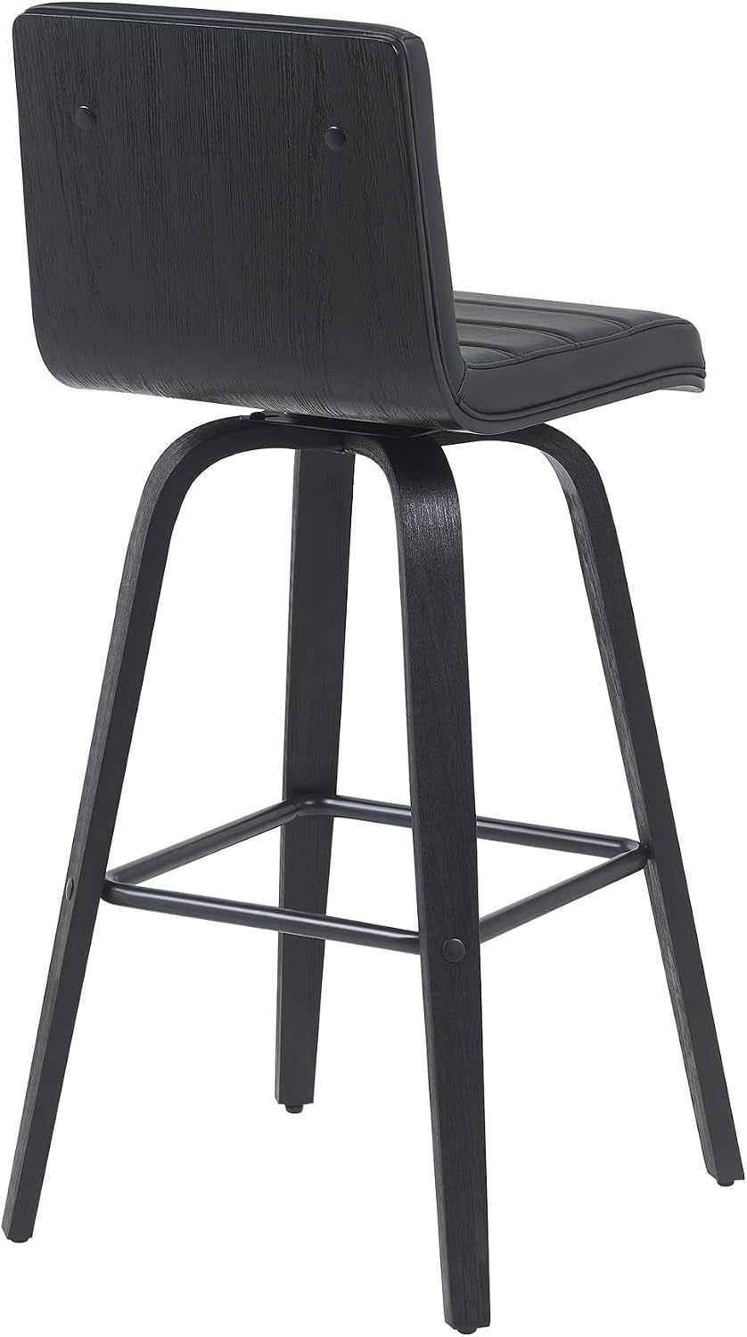 image:imageVienna Modern Swivel Bar Height Stool with Snow White Faux Leather Seat and Walnut Finished Wood Frame Set of 2Black Faux LeatherBlack