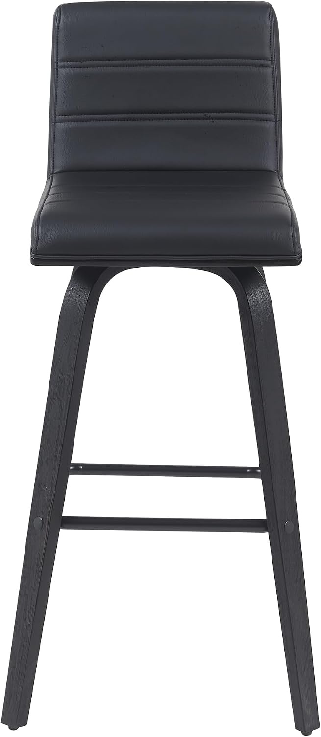 image:imageVienna Modern Swivel Bar Height Stool with Snow White Faux Leather Seat and Walnut Finished Wood Frame Set of 2Black Faux LeatherBlack