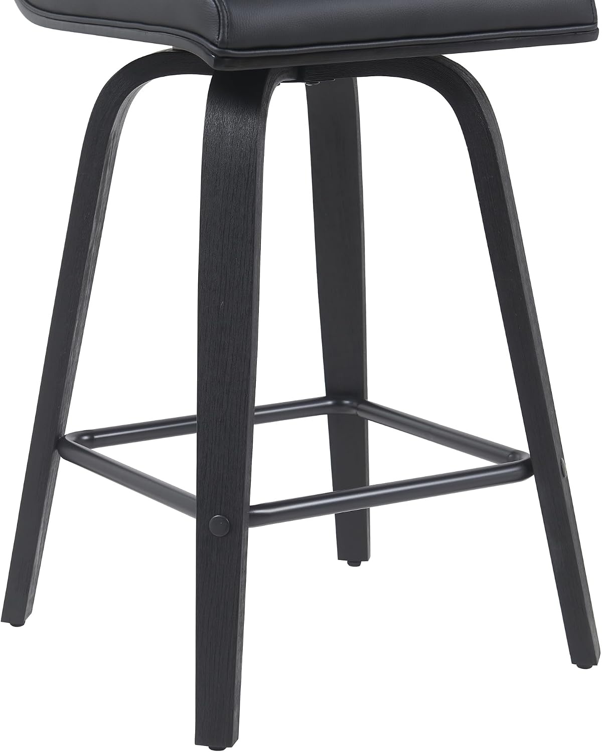 image:imageVienna Modern Swivel Bar Height Stool with Snow White Faux Leather Seat and Walnut Finished Wood Frame Set of 2Black Faux LeatherBlack
