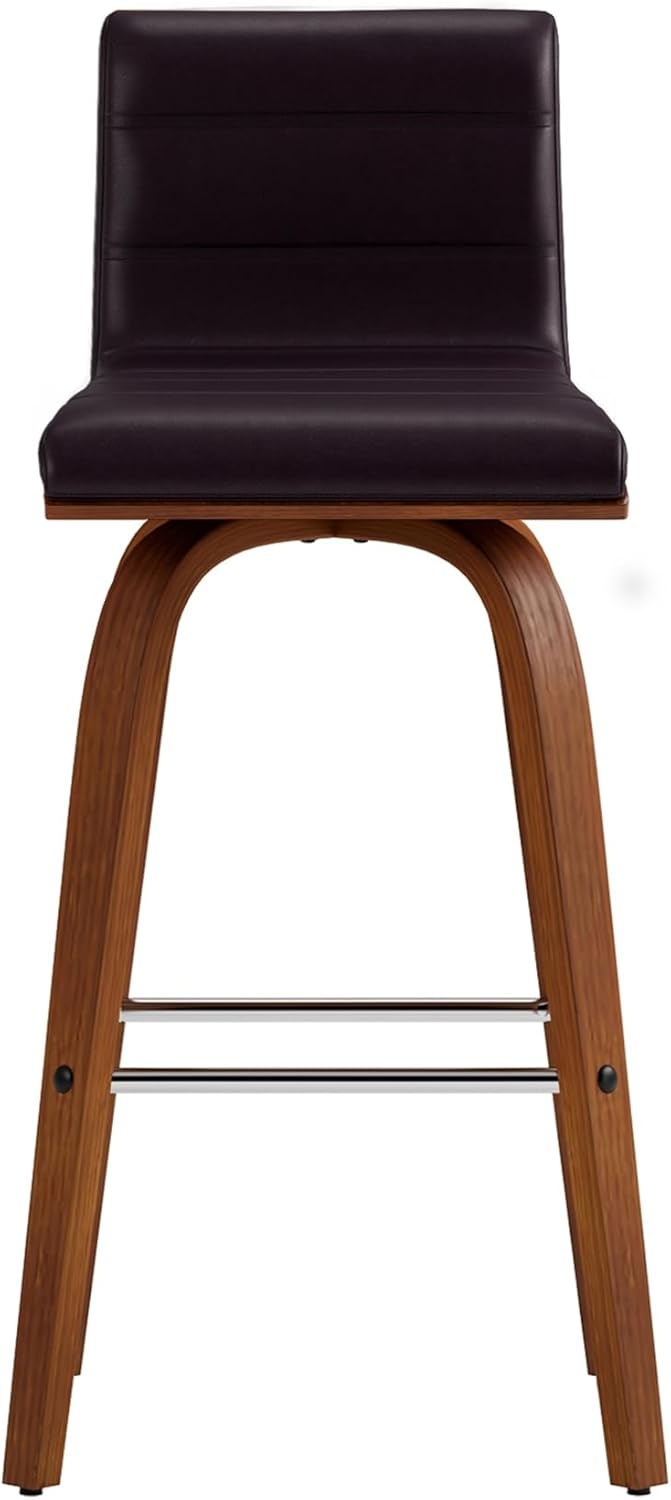 image:imageVienna Modern Swivel Bar Height Stool with Snow White Faux Leather Seat and Walnut Finished Wood Frame Set of 2Brown Faux LeatherWalnut