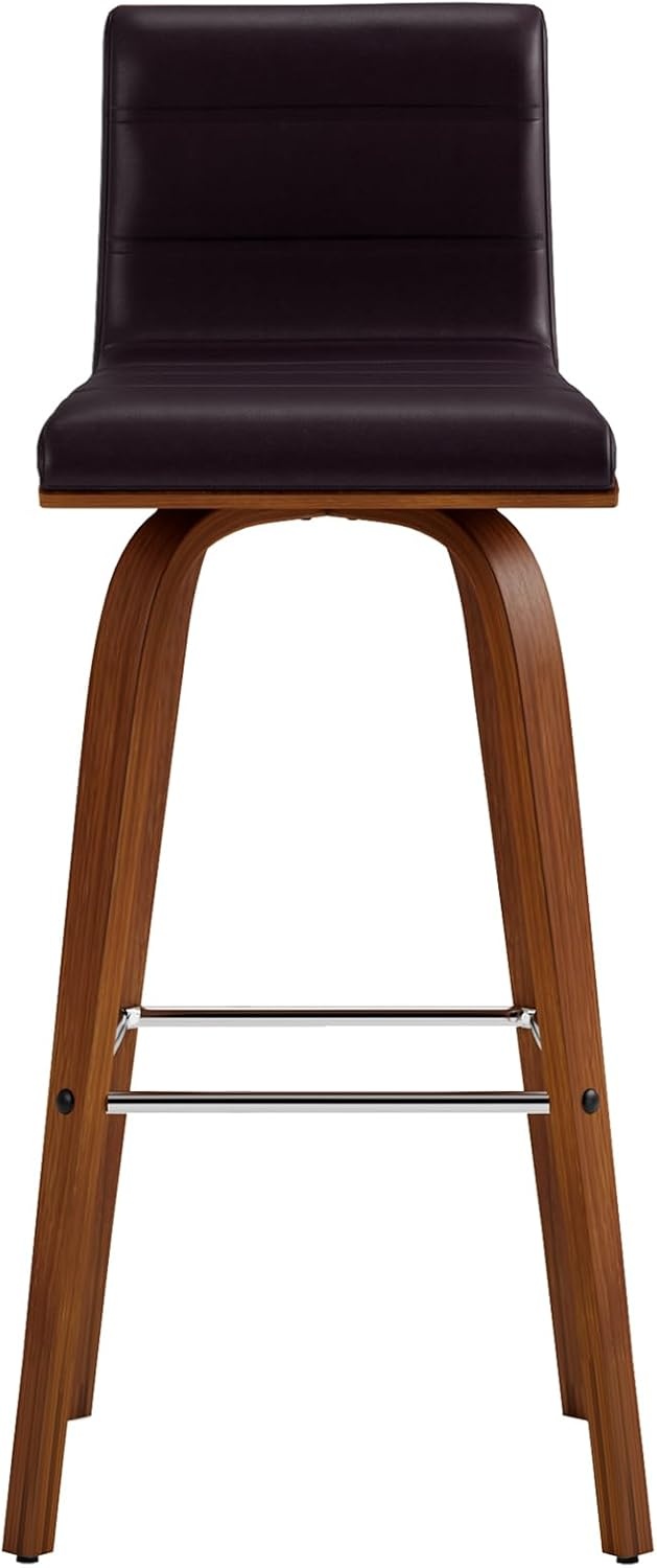 image:imageVienna Modern Swivel Bar Height Stool with Snow White Faux Leather Seat and Walnut Finished Wood Frame Set of 2Brown Faux LeatherWalnut