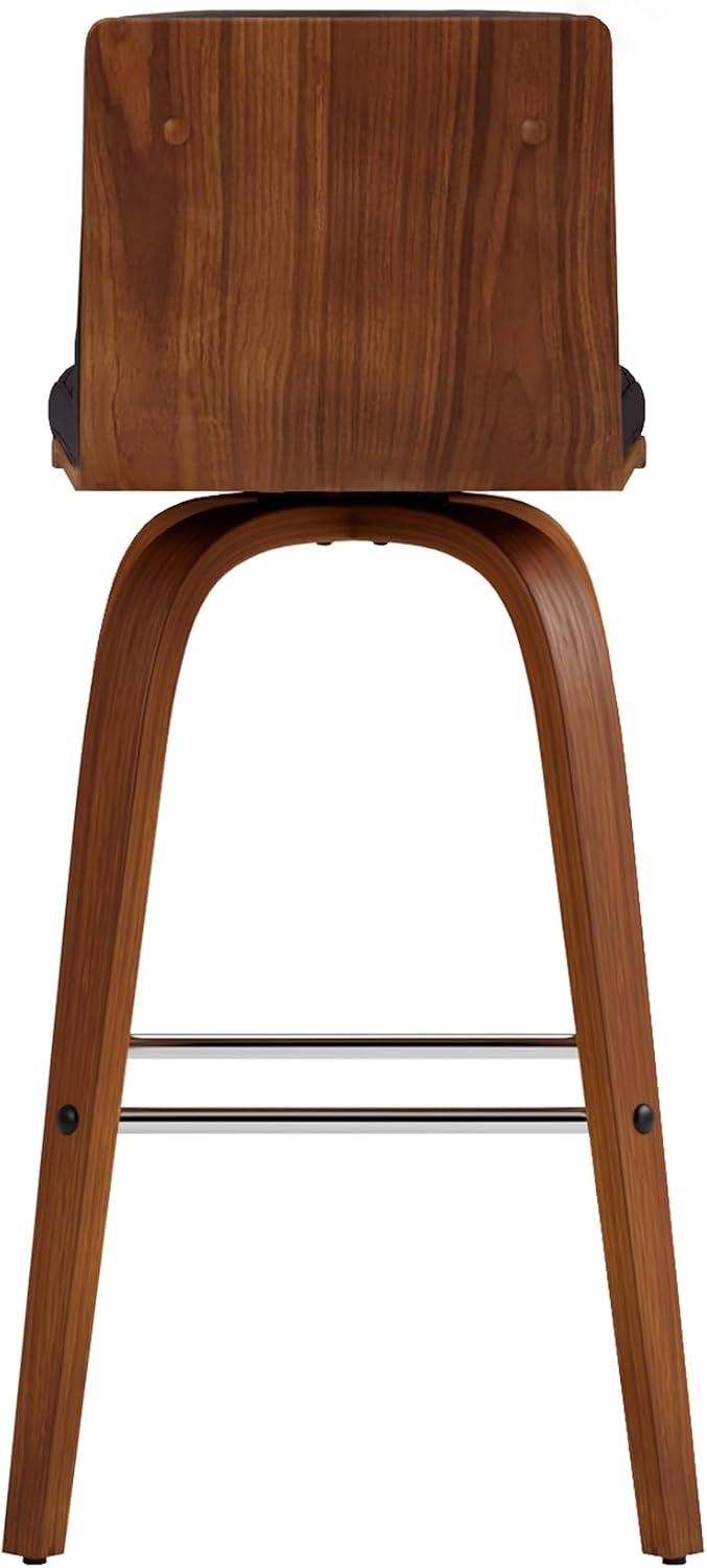 image:imageVienna Modern Swivel Bar Height Stool with Snow White Faux Leather Seat and Walnut Finished Wood Frame Set of 2Brown Faux LeatherWalnut