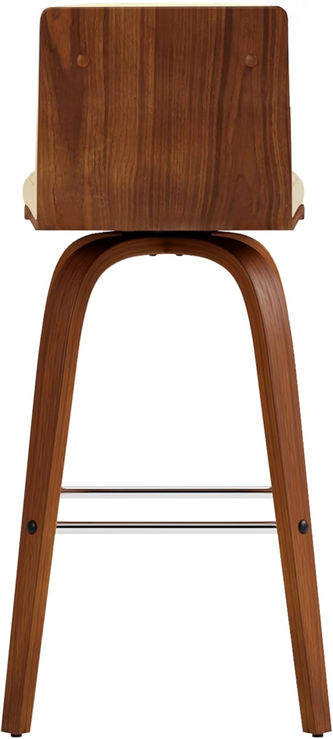 image:imageVienna Modern Swivel Bar Height Stool with Snow White Faux Leather Seat and Walnut Finished Wood Frame Set of 2Cream Faux LeatherWalnut