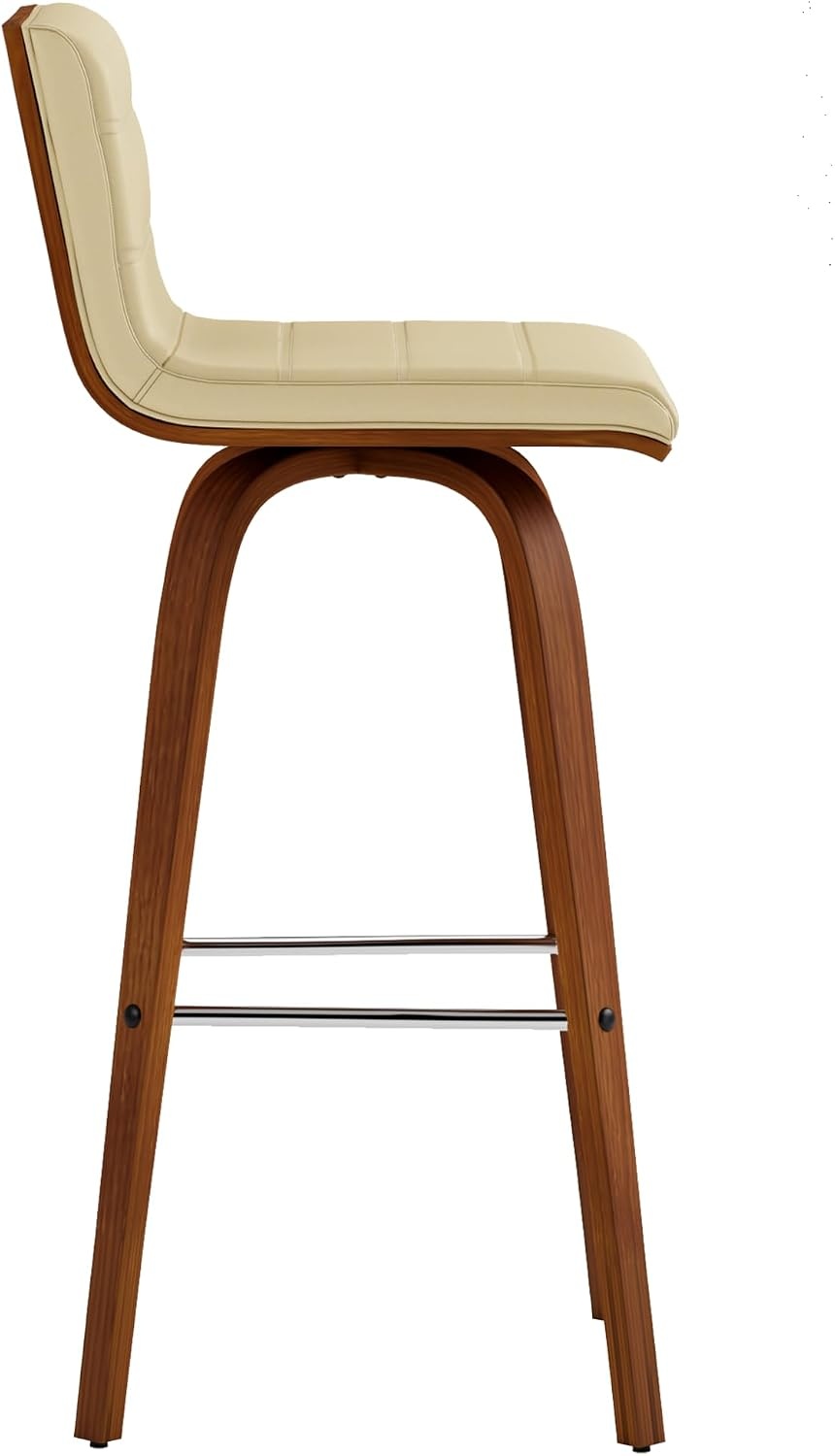 image:imageVienna Modern Swivel Bar Height Stool with Snow White Faux Leather Seat and Walnut Finished Wood Frame Set of 2Cream Faux LeatherWalnut