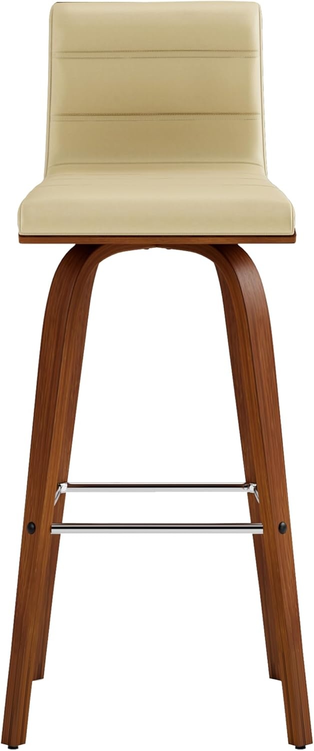 image:imageVienna Modern Swivel Bar Height Stool with Snow White Faux Leather Seat and Walnut Finished Wood Frame Set of 2Cream Faux LeatherWalnut