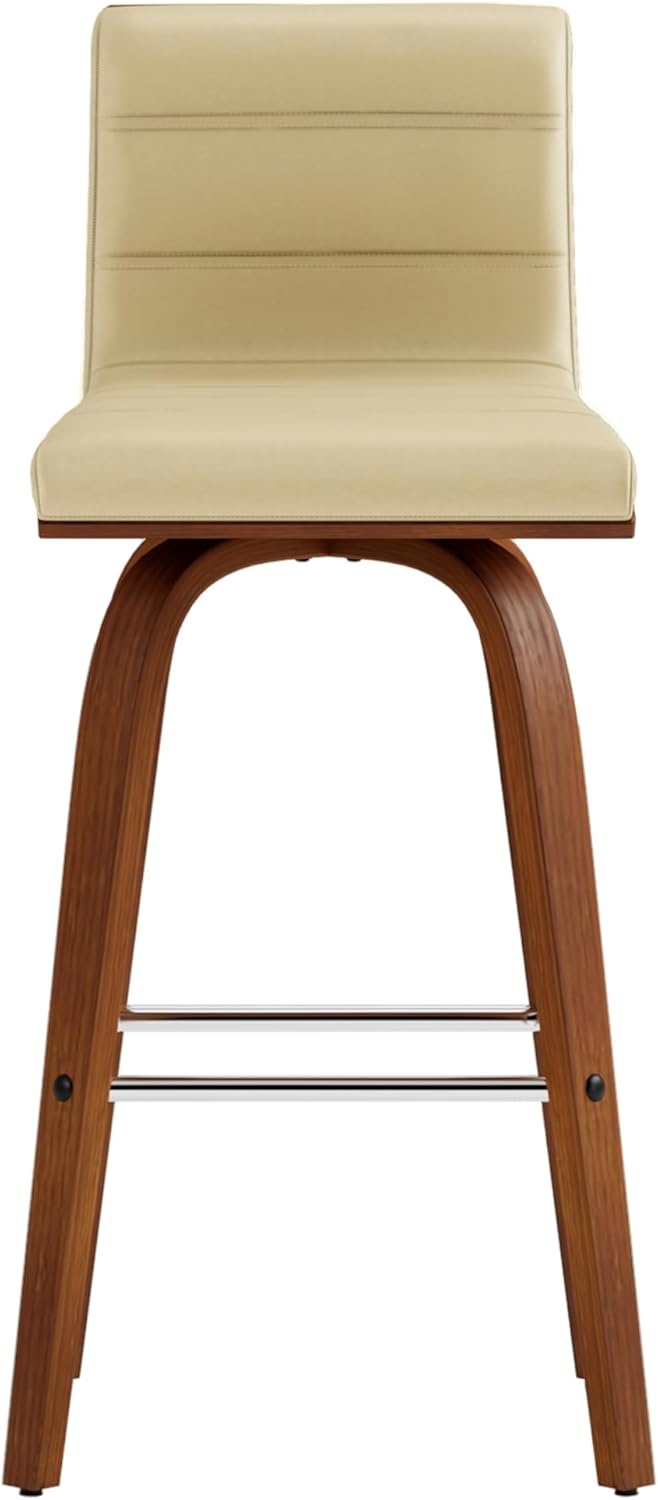 image:imageVienna Modern Swivel Bar Height Stool with Snow White Faux Leather Seat and Walnut Finished Wood Frame Set of 2Cream Faux LeatherWalnut