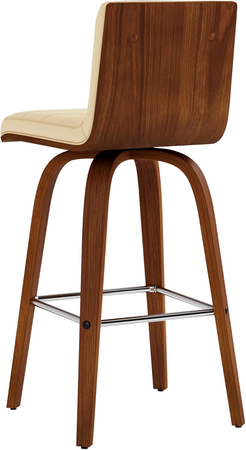 image:imageVienna Modern Swivel Bar Height Stool with Snow White Faux Leather Seat and Walnut Finished Wood Frame Set of 2Cream Faux LeatherWalnut