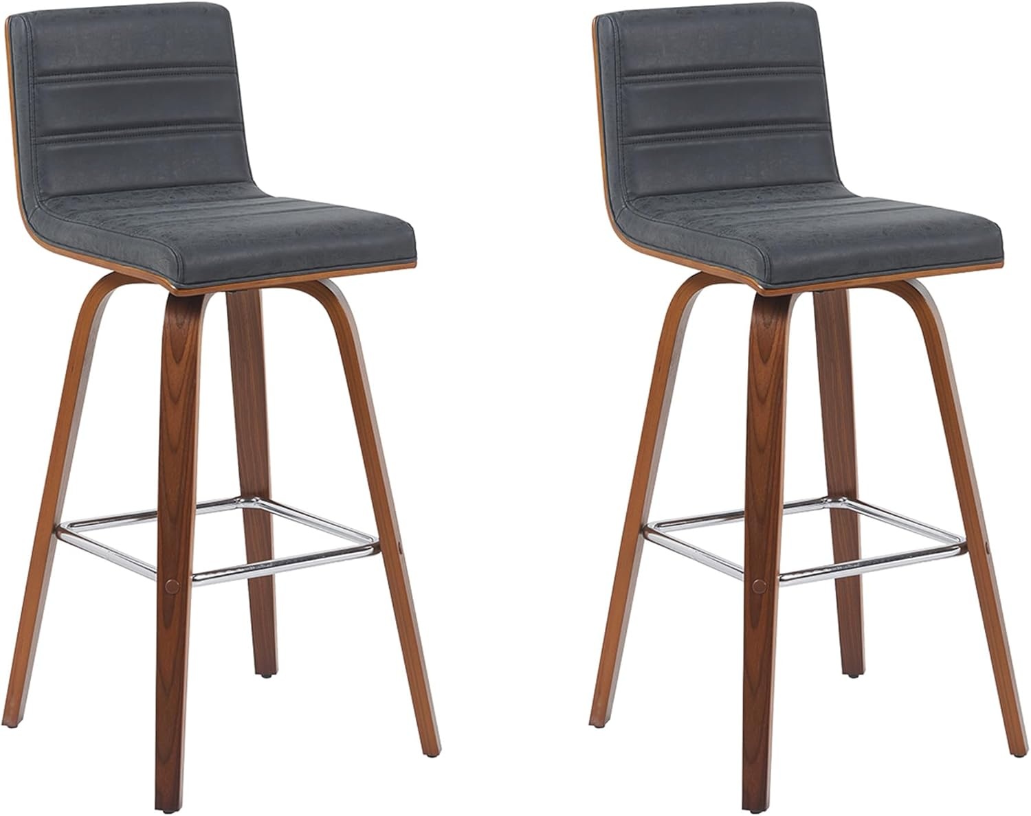 image:imageVienna Modern Swivel Bar Height Stool with Snow White Faux Leather Seat and Walnut Finished Wood Frame Set of 2Vintage Black Faux LeatherWalnut