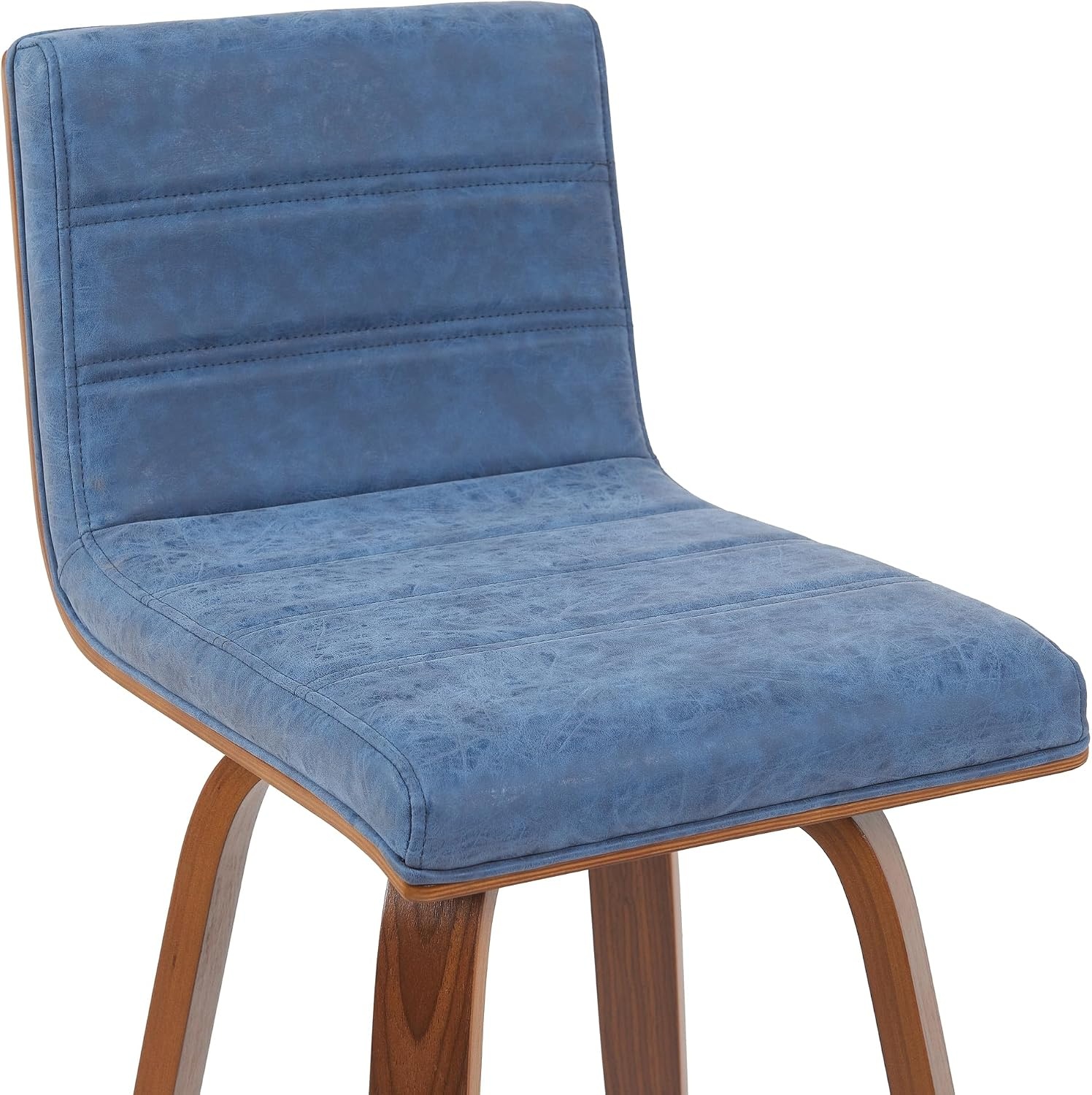 image:imageVienna Modern Swivel Bar Height Stool with Snow White Faux Leather Seat and Walnut Finished Wood Frame Set of 2Vintage Blue Faux LeatherWalnut