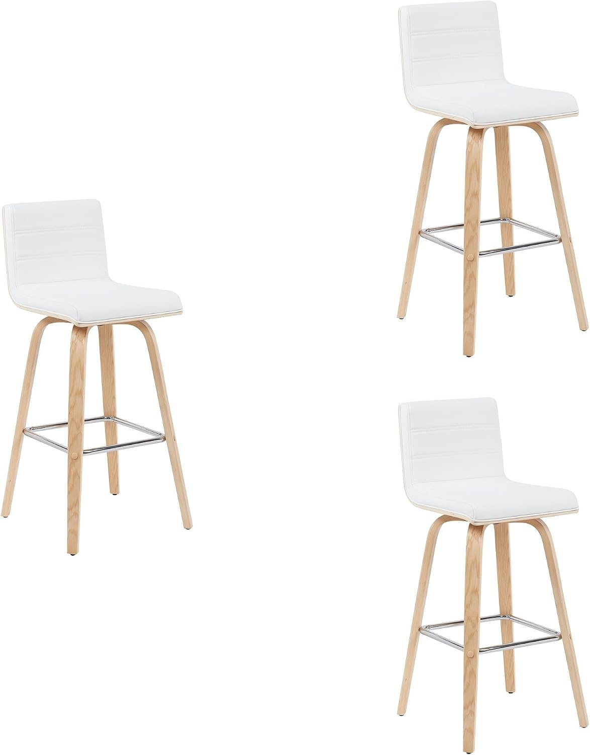 image:imageVienna Modern Swivel Bar Height Stool with Snow White Faux Leather Seat and Walnut Finished Wood Frame Set of 2White Faux LeatherOak