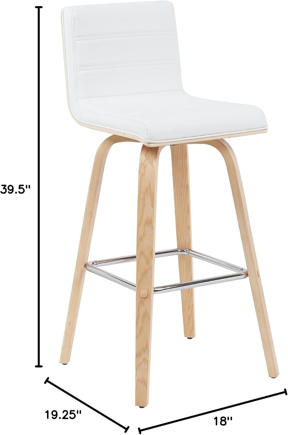 image:imageVienna Modern Swivel Bar Height Stool with Snow White Faux Leather Seat and Walnut Finished Wood Frame Set of 2White Faux LeatherOak