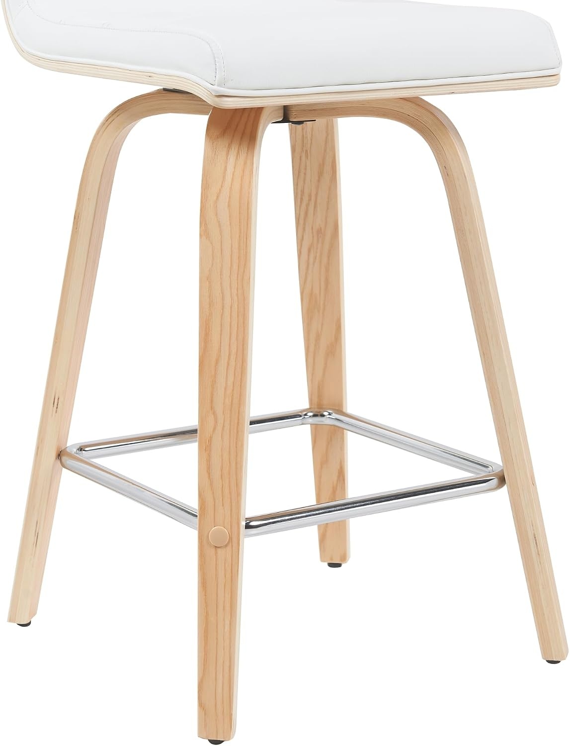 image:imageVienna Modern Swivel Bar Height Stool with Snow White Faux Leather Seat and Walnut Finished Wood Frame Set of 2White Faux LeatherOak