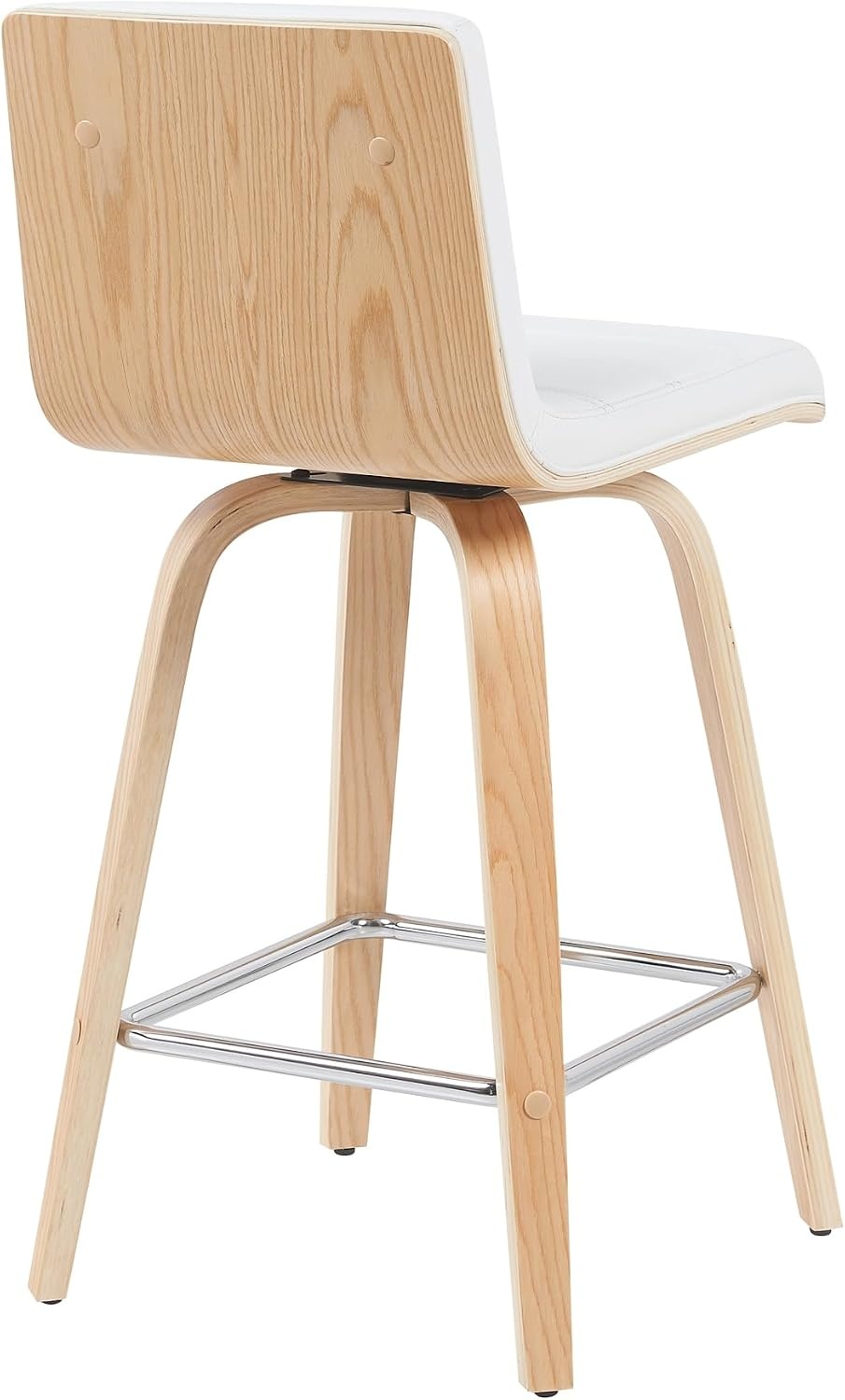 image:imageVienna Modern Swivel Bar Height Stool with Snow White Faux Leather Seat and Walnut Finished Wood Frame Set of 2White Faux LeatherOak
