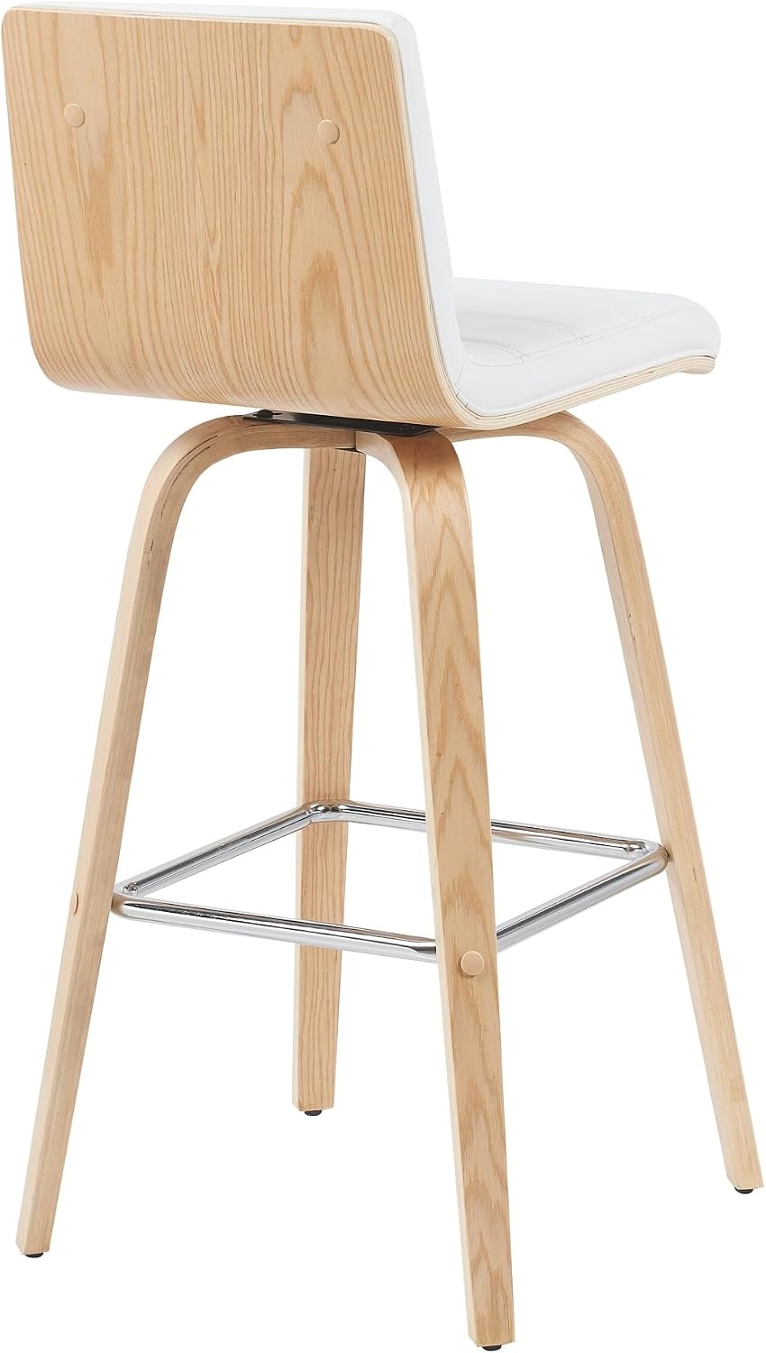 image:imageVienna Modern Swivel Bar Height Stool with Snow White Faux Leather Seat and Walnut Finished Wood Frame Set of 2White Faux LeatherOak